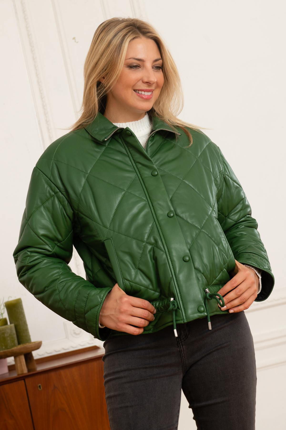 Emerald quilted leather jacket - Image n°6