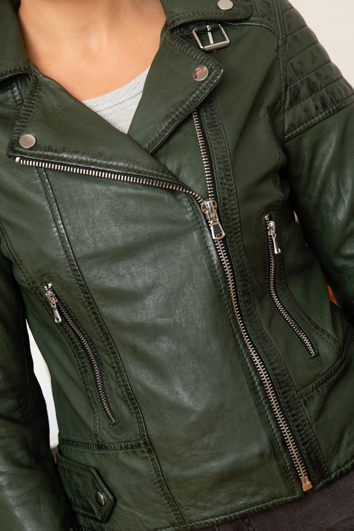 Dark green leather Biker Jacket - Image n°6