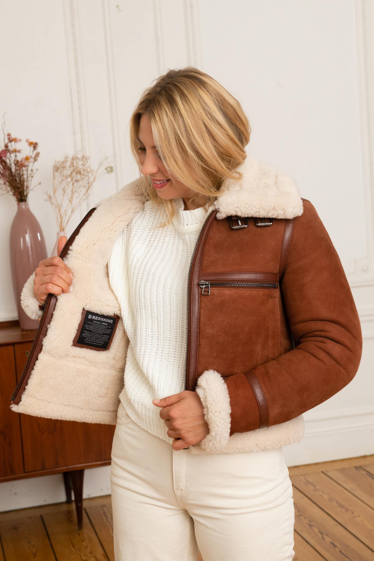 Brown shearling leather bomber - Image n°3