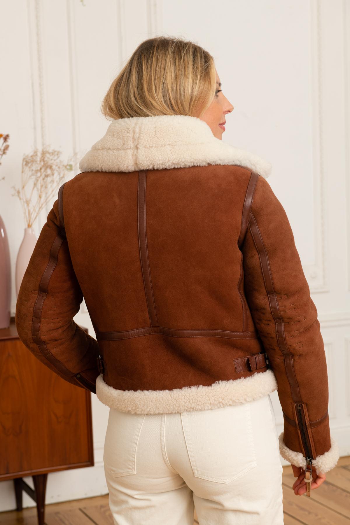 Brown shearling leather bomber - Image n°4