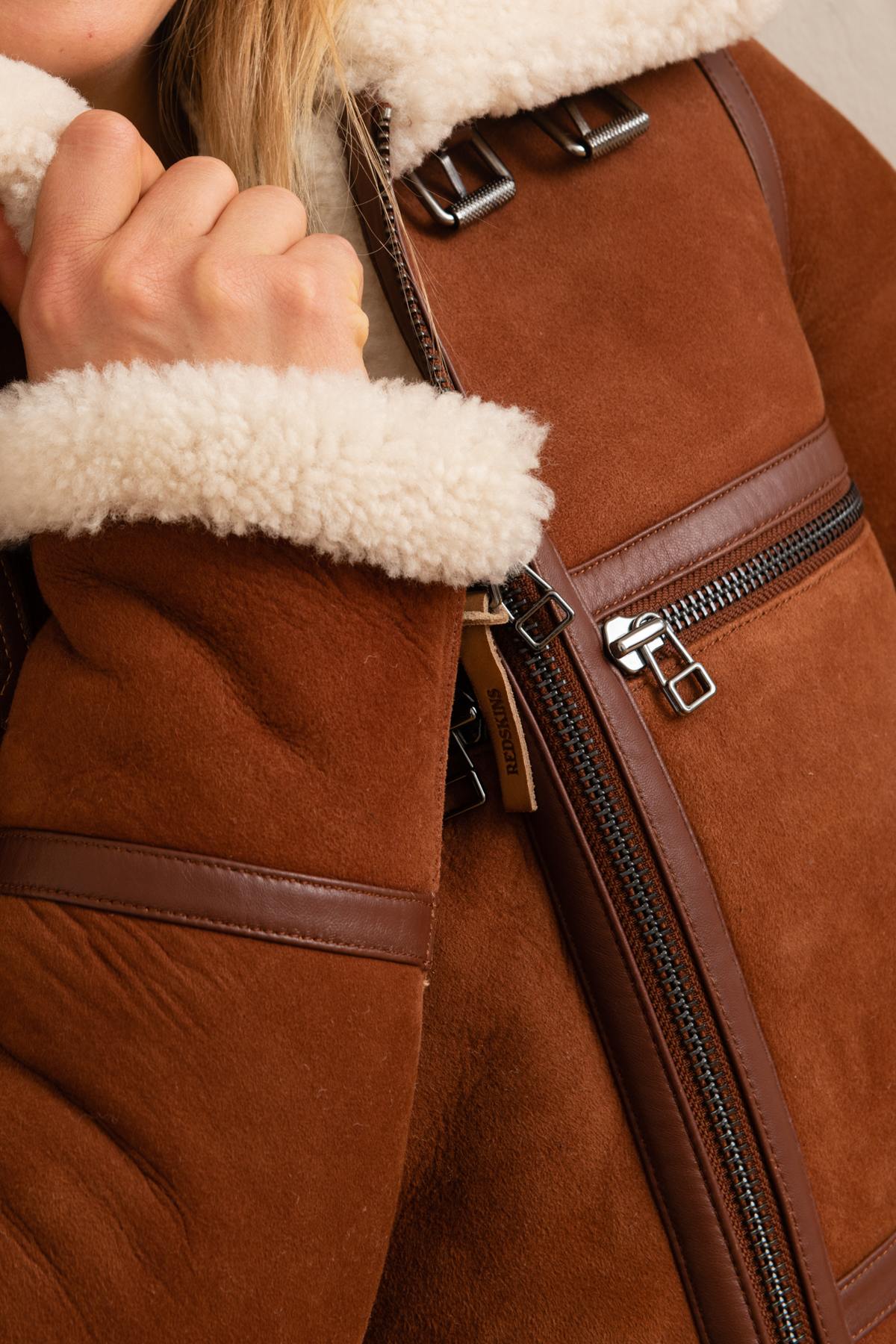 Brown shearling leather bomber - Image n°6