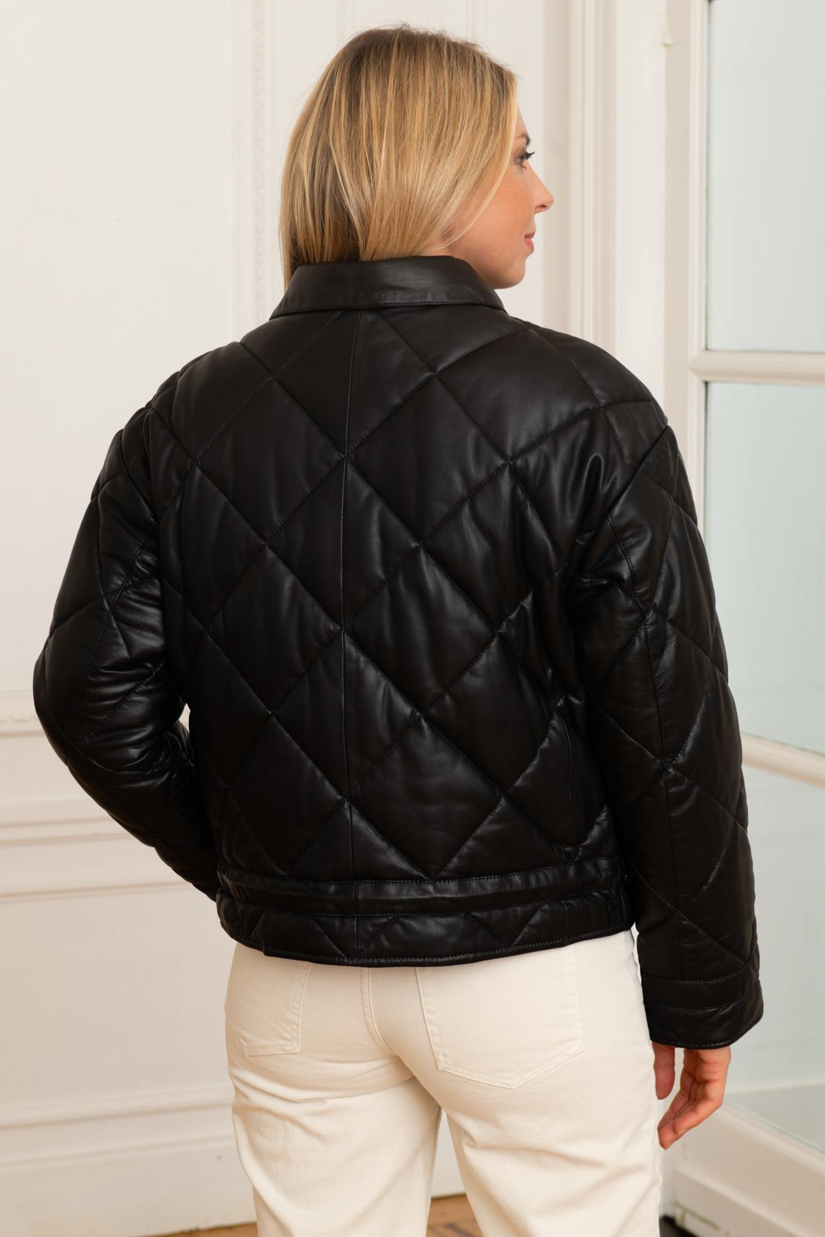 Black leather quilted jacket - Image n°5