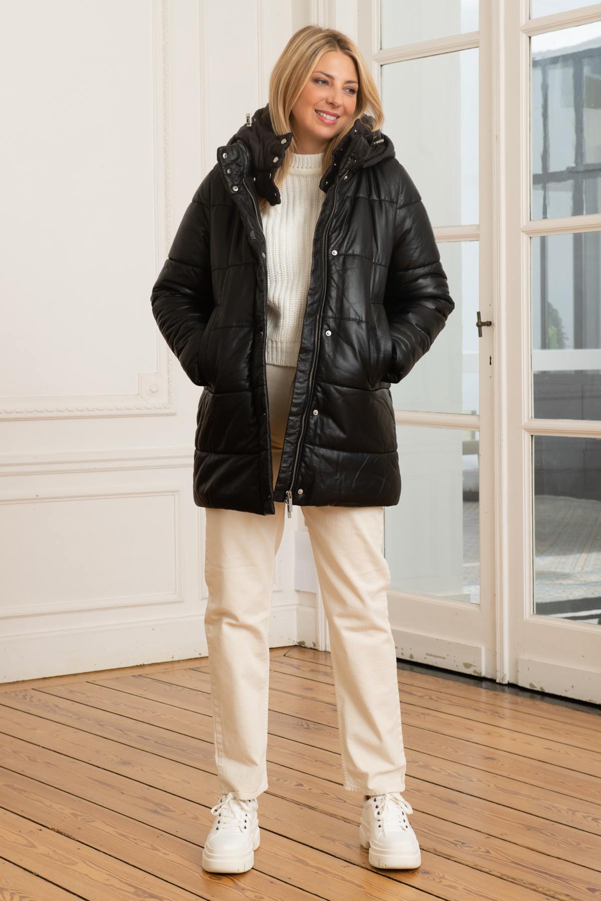 Black leather quilted coat - Image n°2