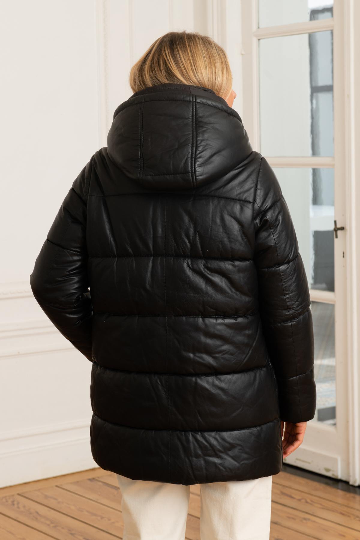 Black leather quilted coat - Image n°5