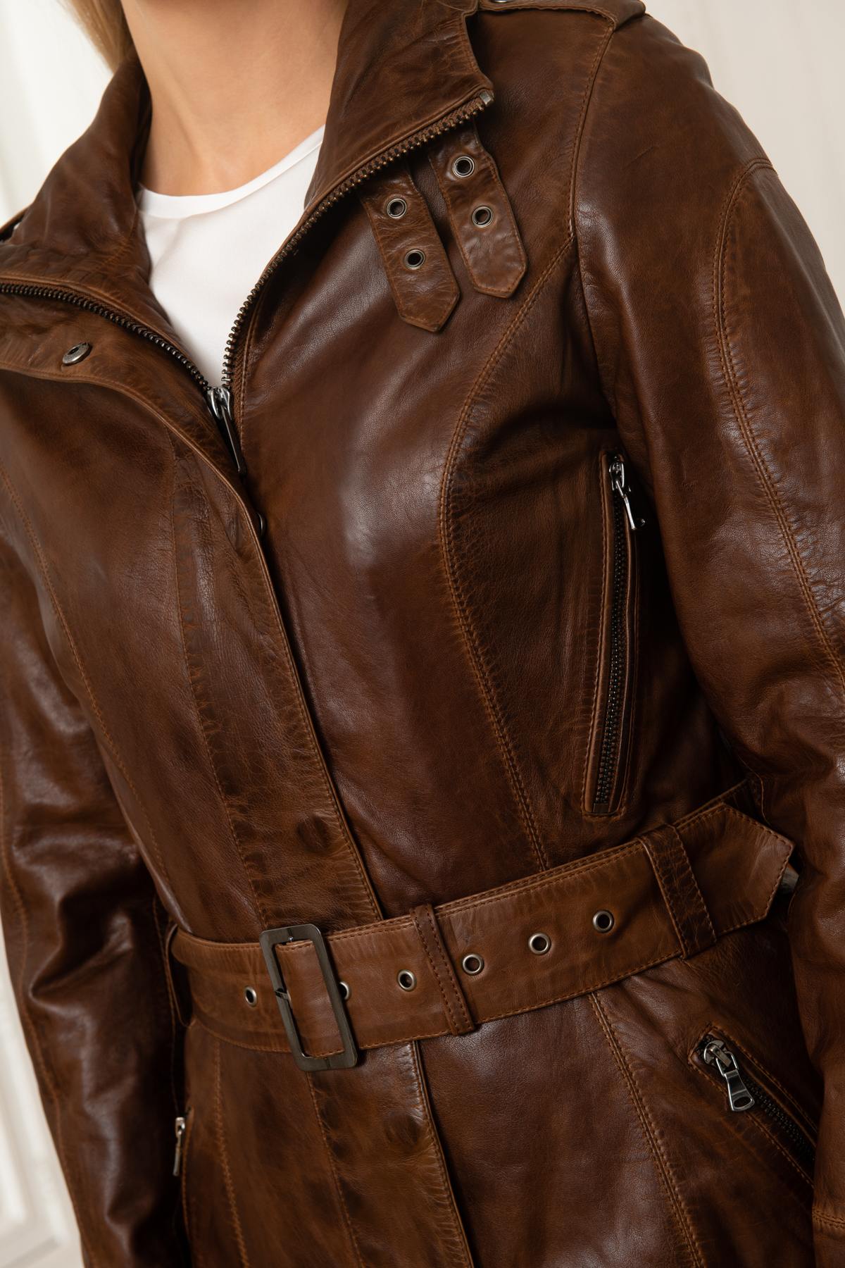 Bison leather belted jacket - Image n°6