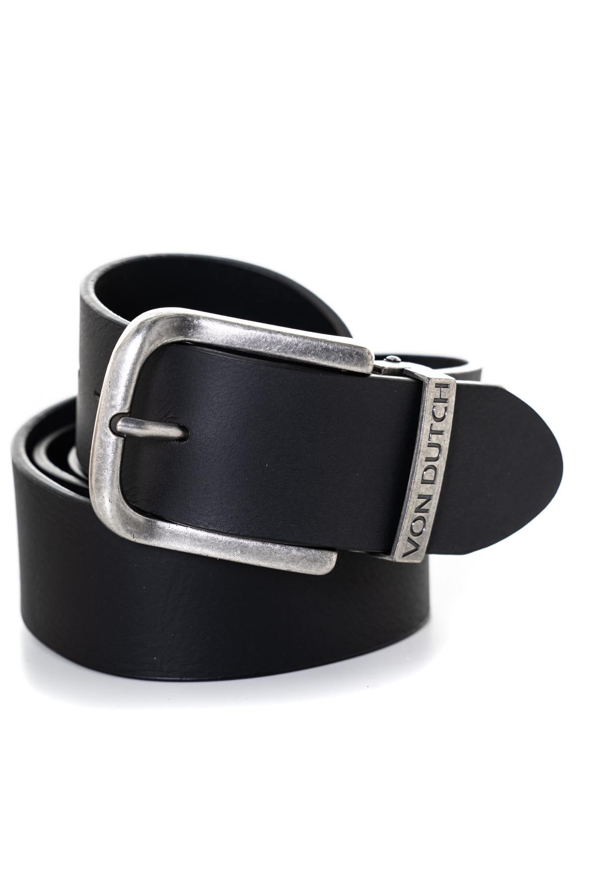 Belt pack with 2 buckles in black cowhide leather - Image n°1