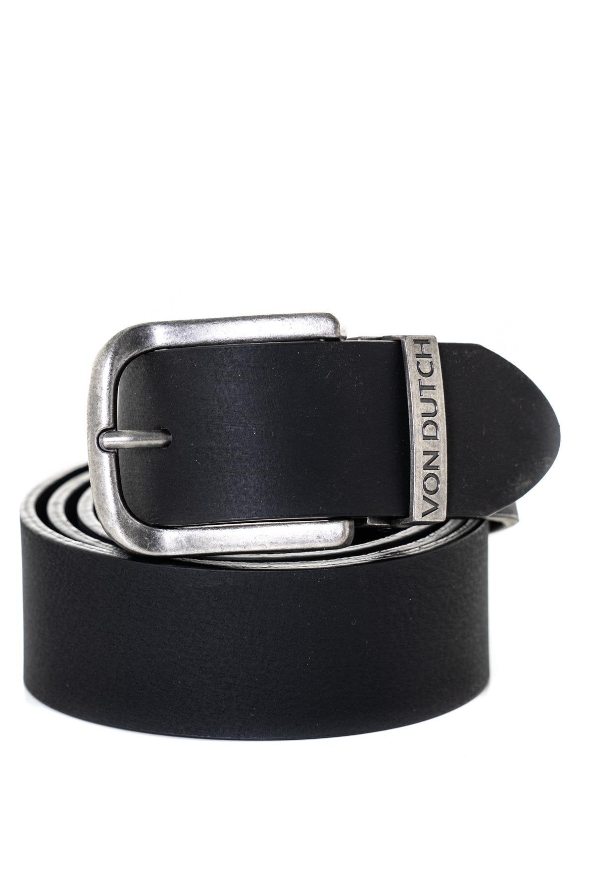 Black leather belt with silver buckle - Image n°1