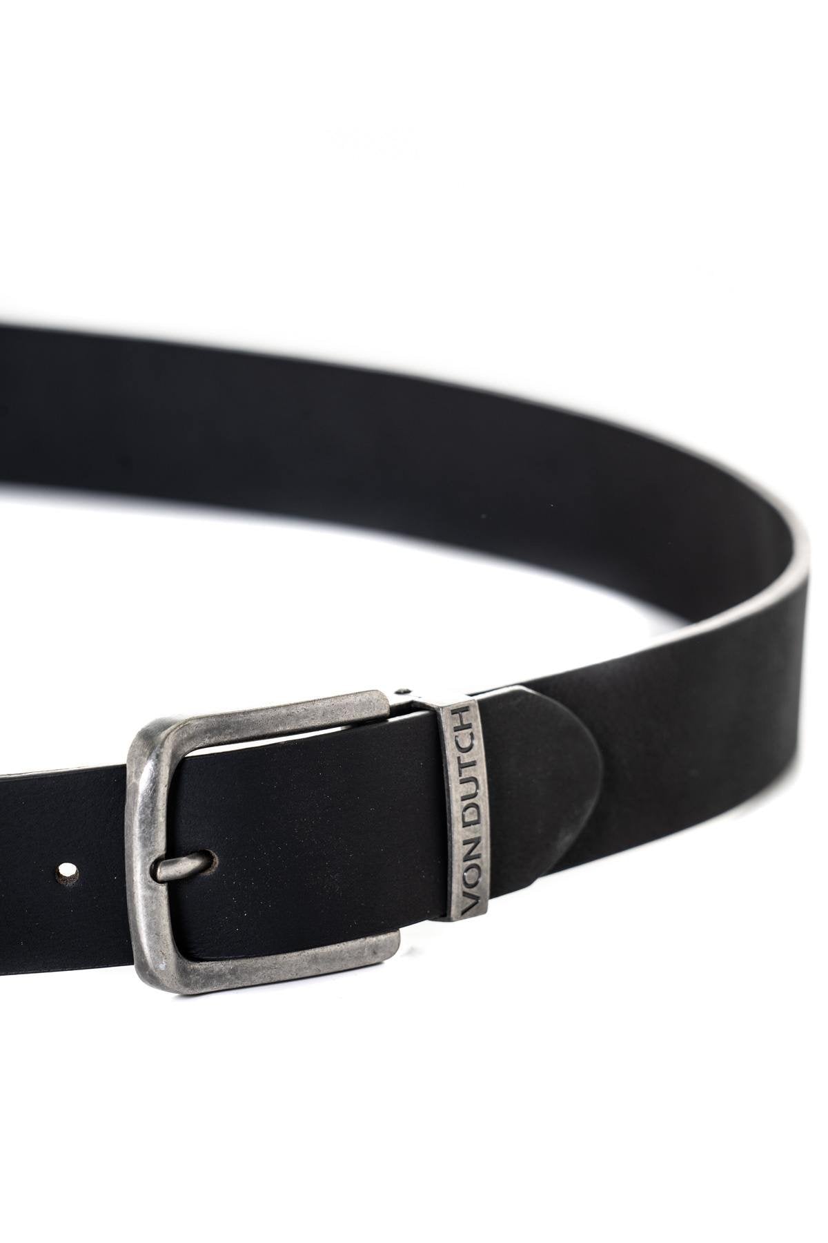 Black leather belt with silver buckle - Image n°2