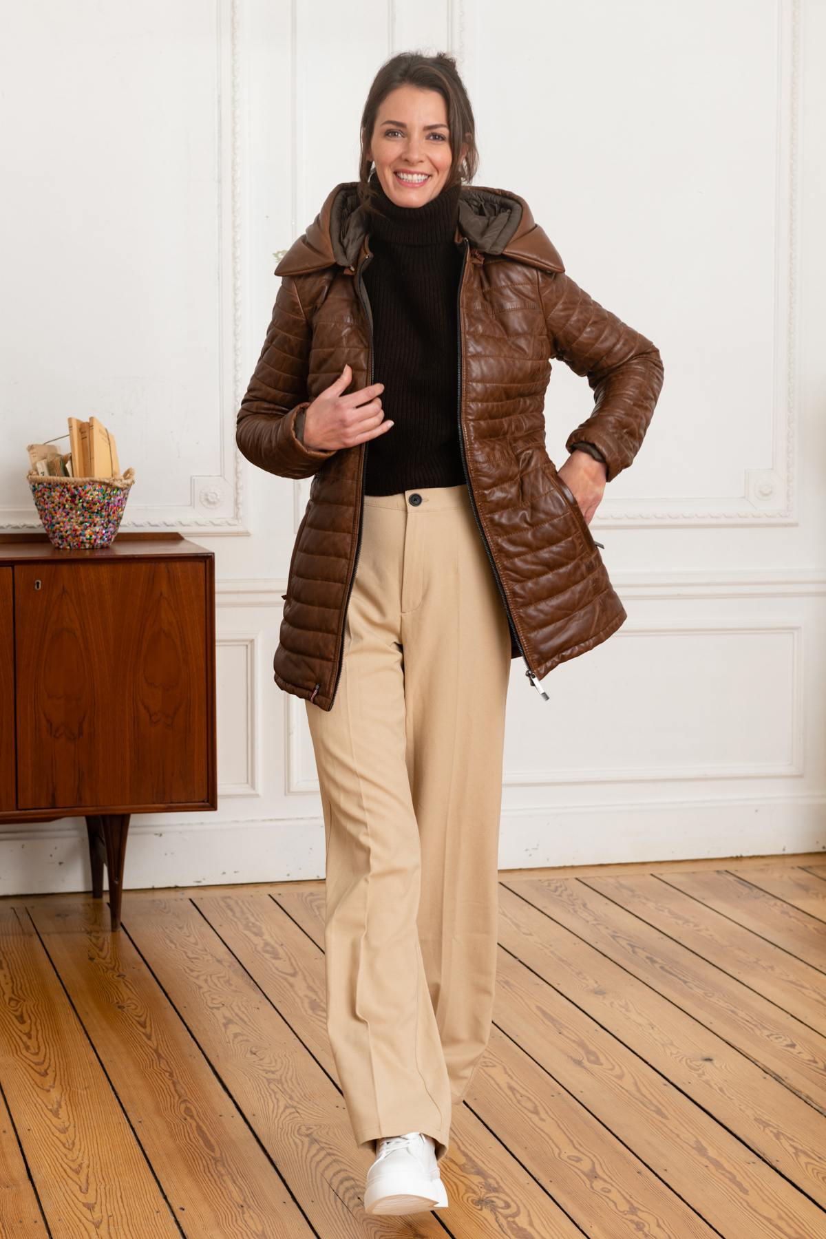 Quilted Leather Jacket Cognac - Image n°2