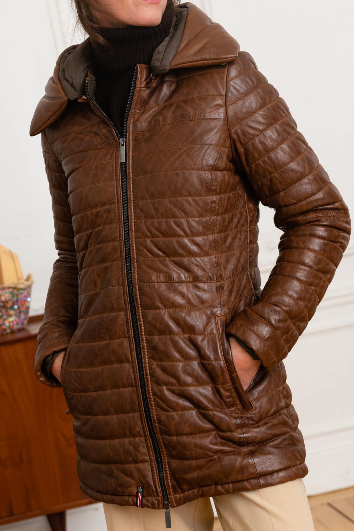 Quilted Leather Jacket Cognac - Image n°1