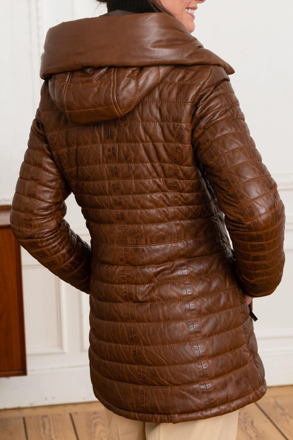 Quilted Leather Jacket Cognac - Image n°3