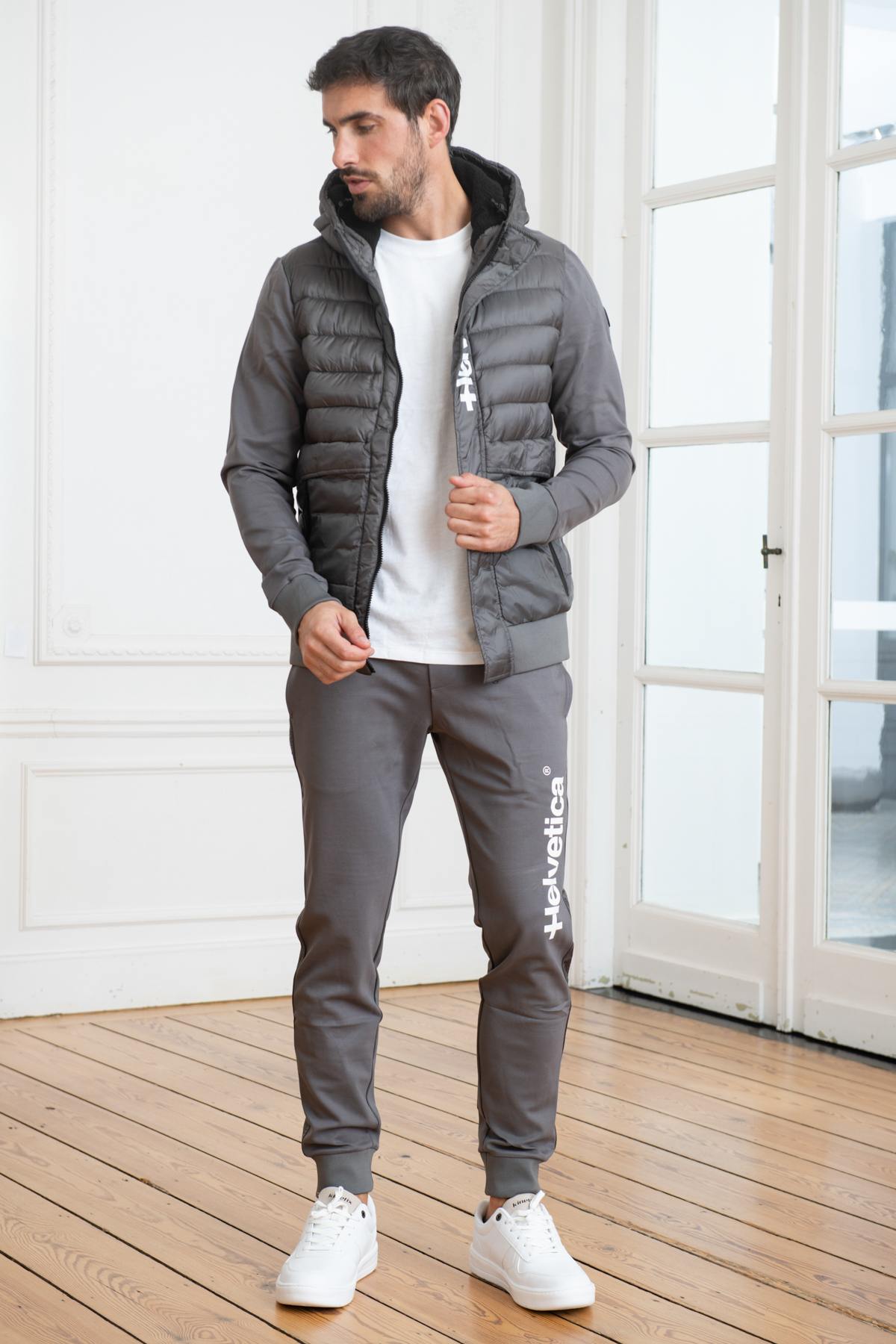 Gray sportswear quilted jacket - Image n°2