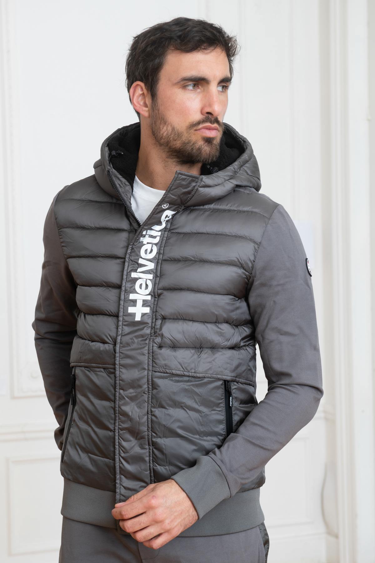 Gray sportswear quilted jacket - Image n°3