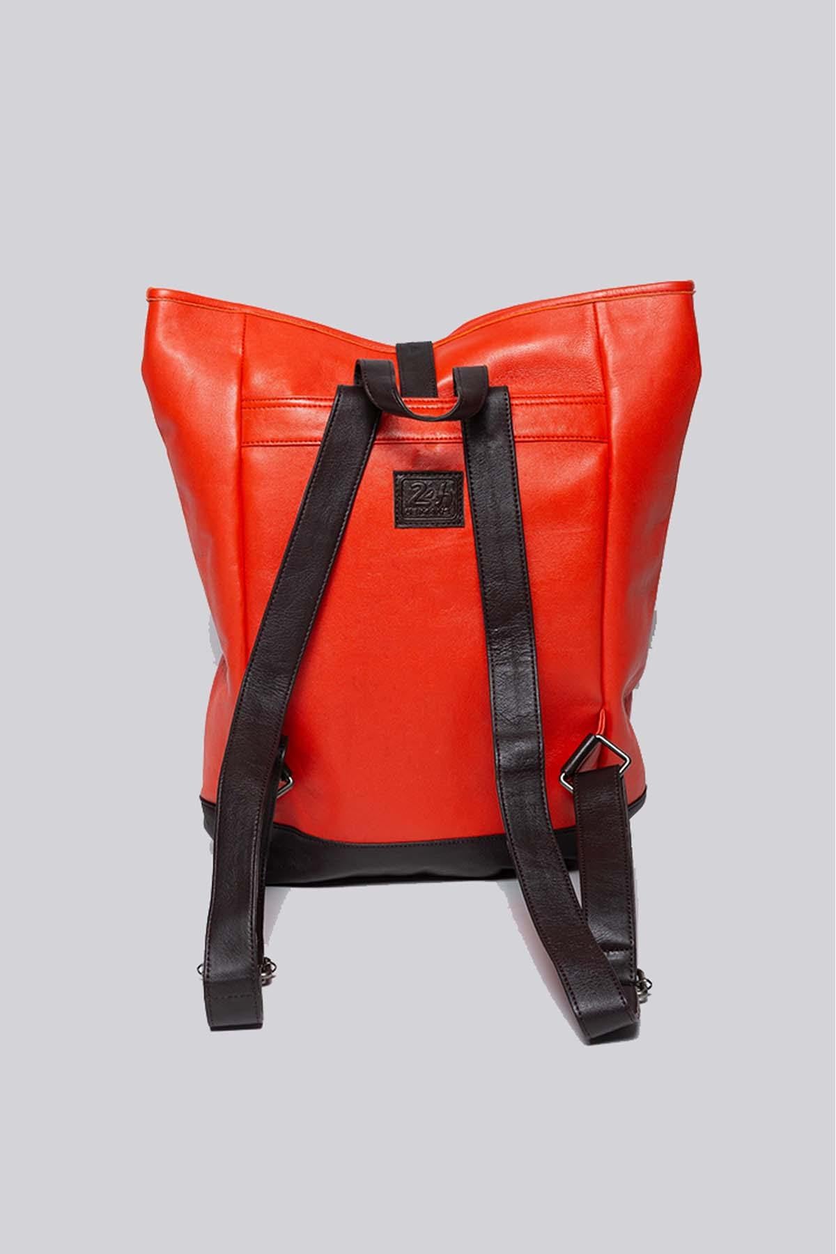 Orange sheepskin leather backpack - Image n°3