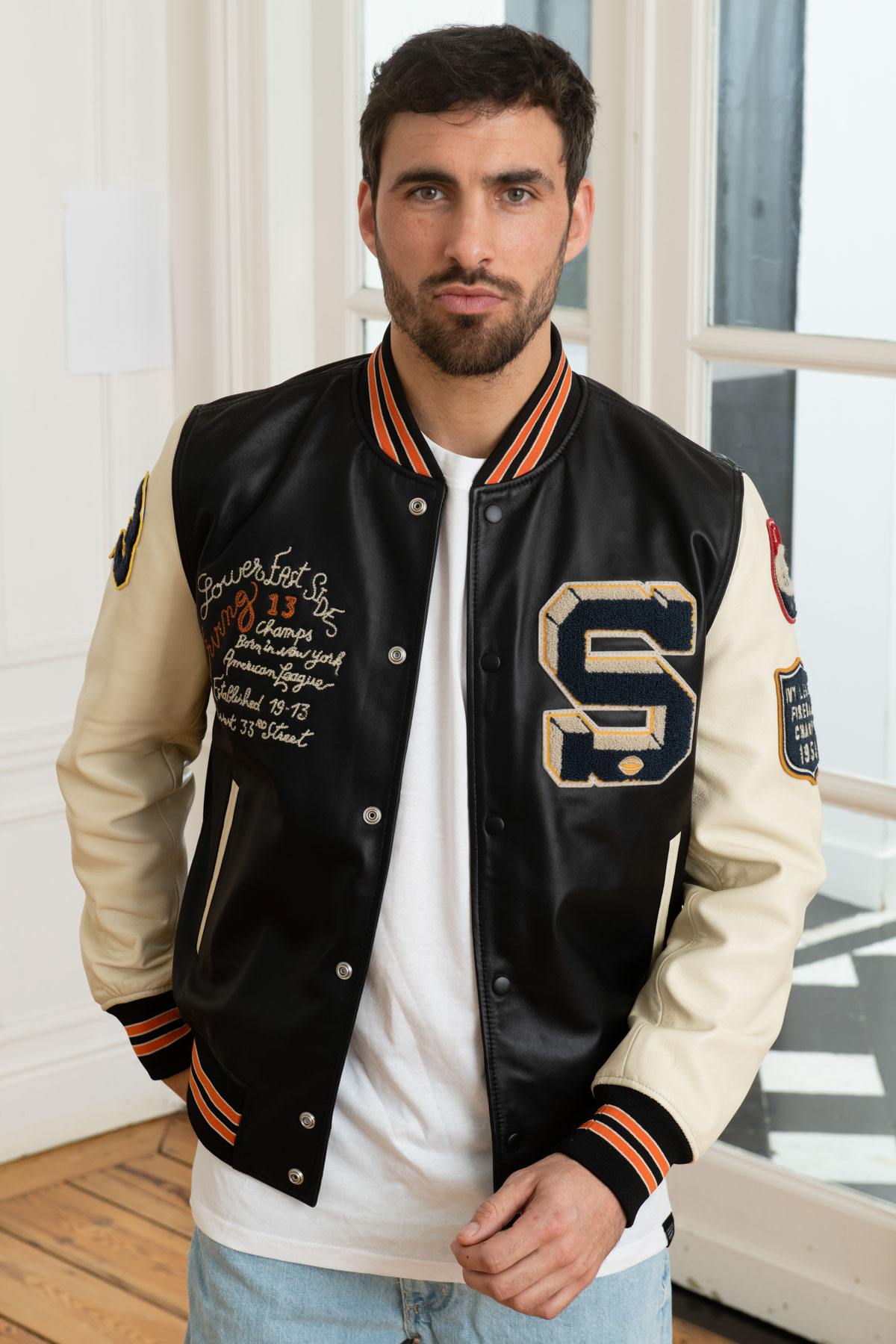 Black and ecru American varsity jacket - Image n°3