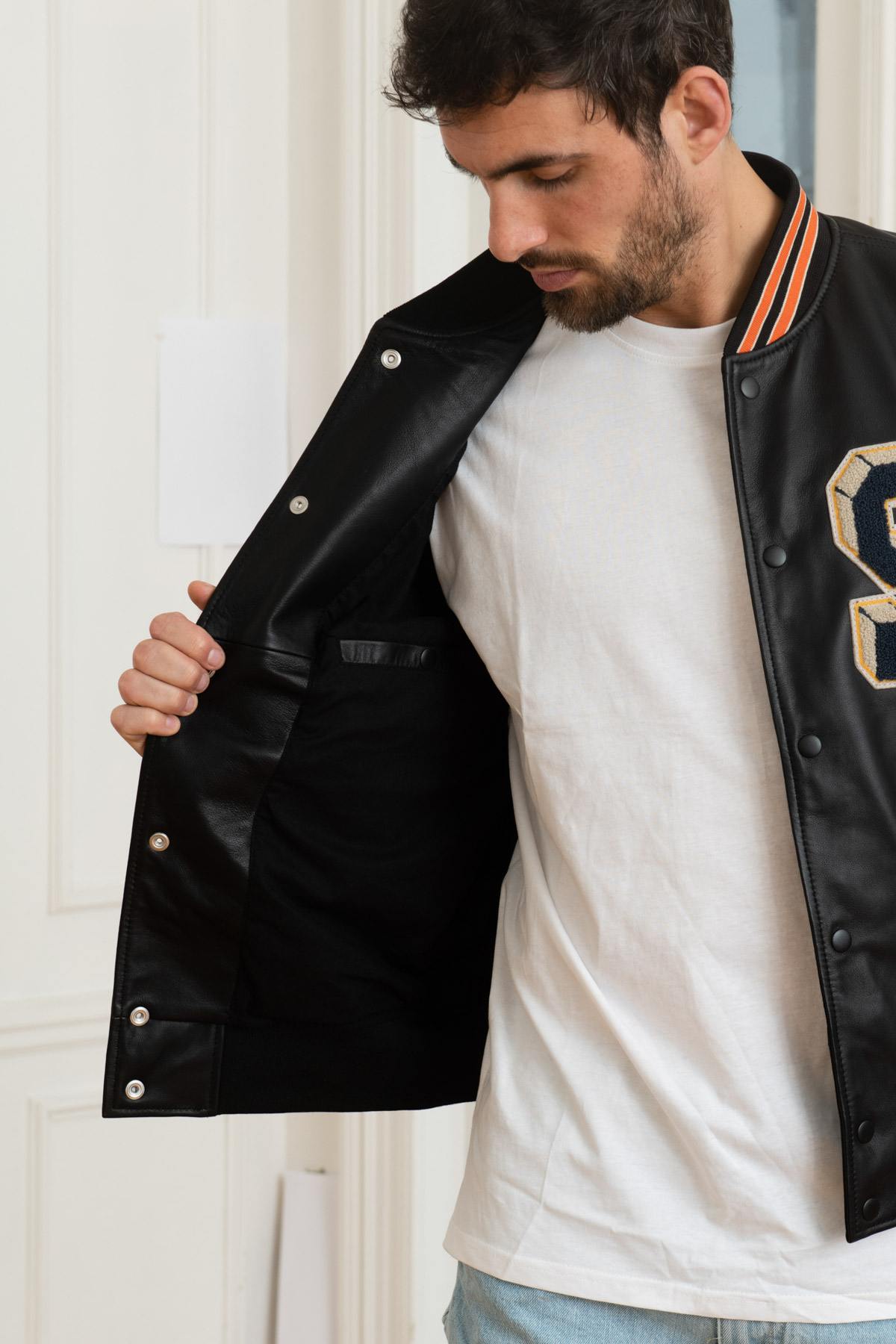 Black and ecru American varsity jacket - Image n°4