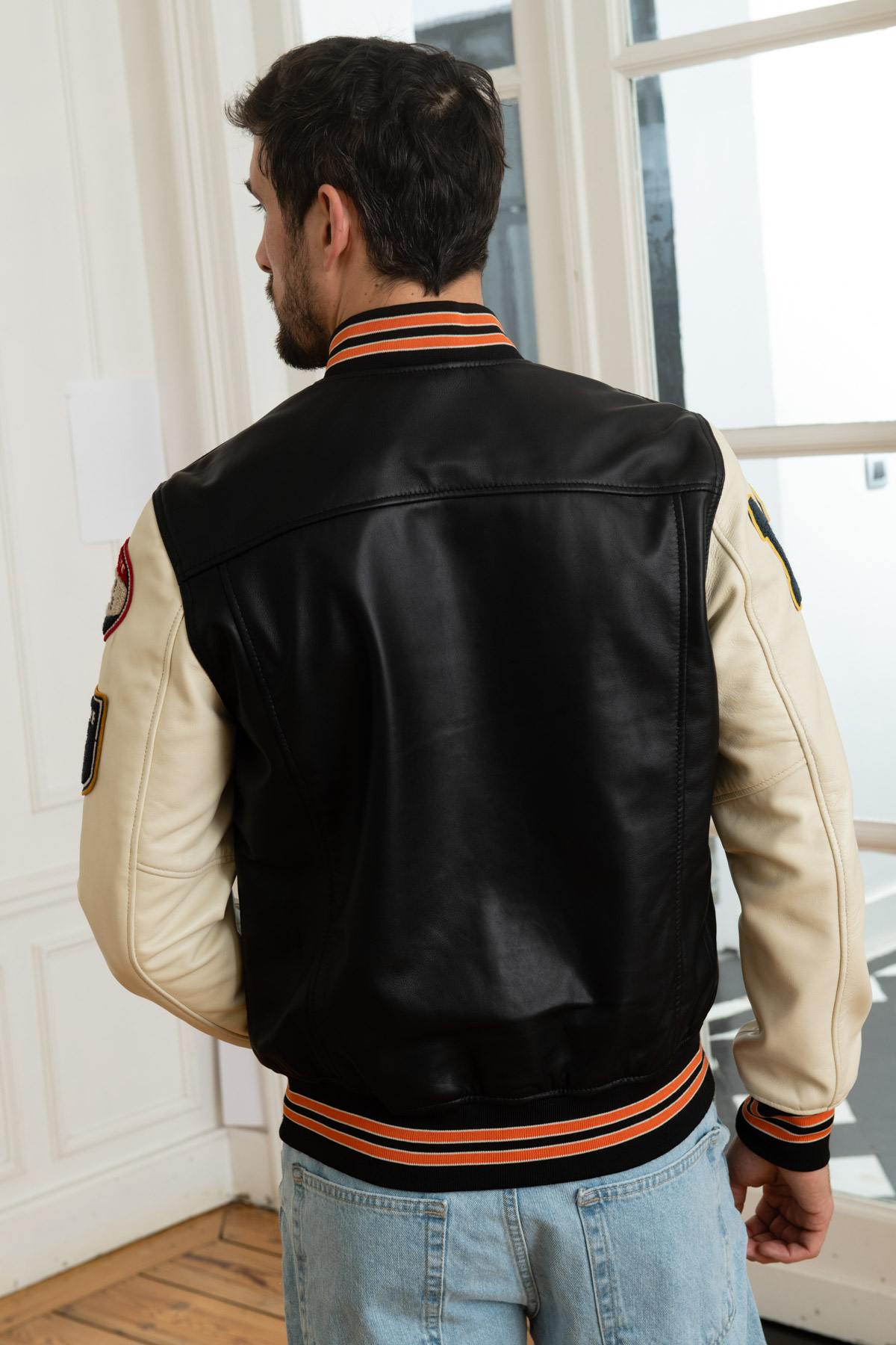 Black and ecru American varsity jacket - Image n°5