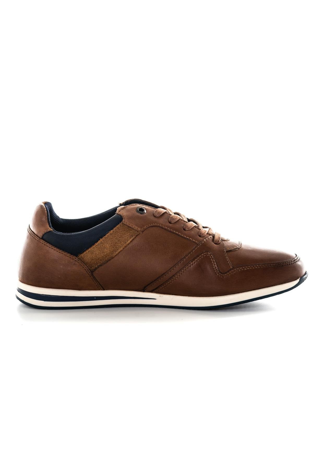 Navy cognac leather sneakers - Image n°2