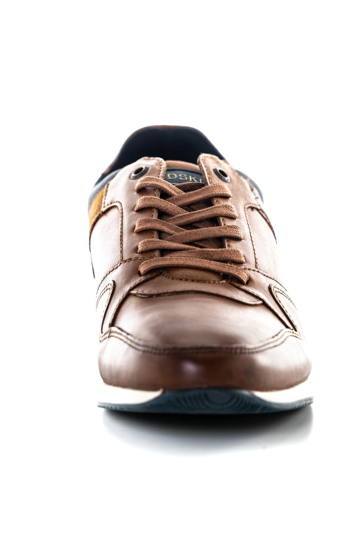 Navy cognac leather sneakers - Image n°5