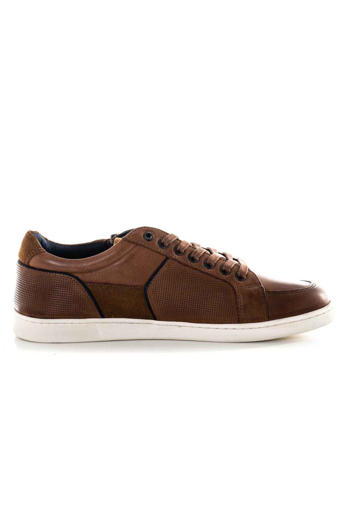 Navy cognac leather sneakers - Image n°2