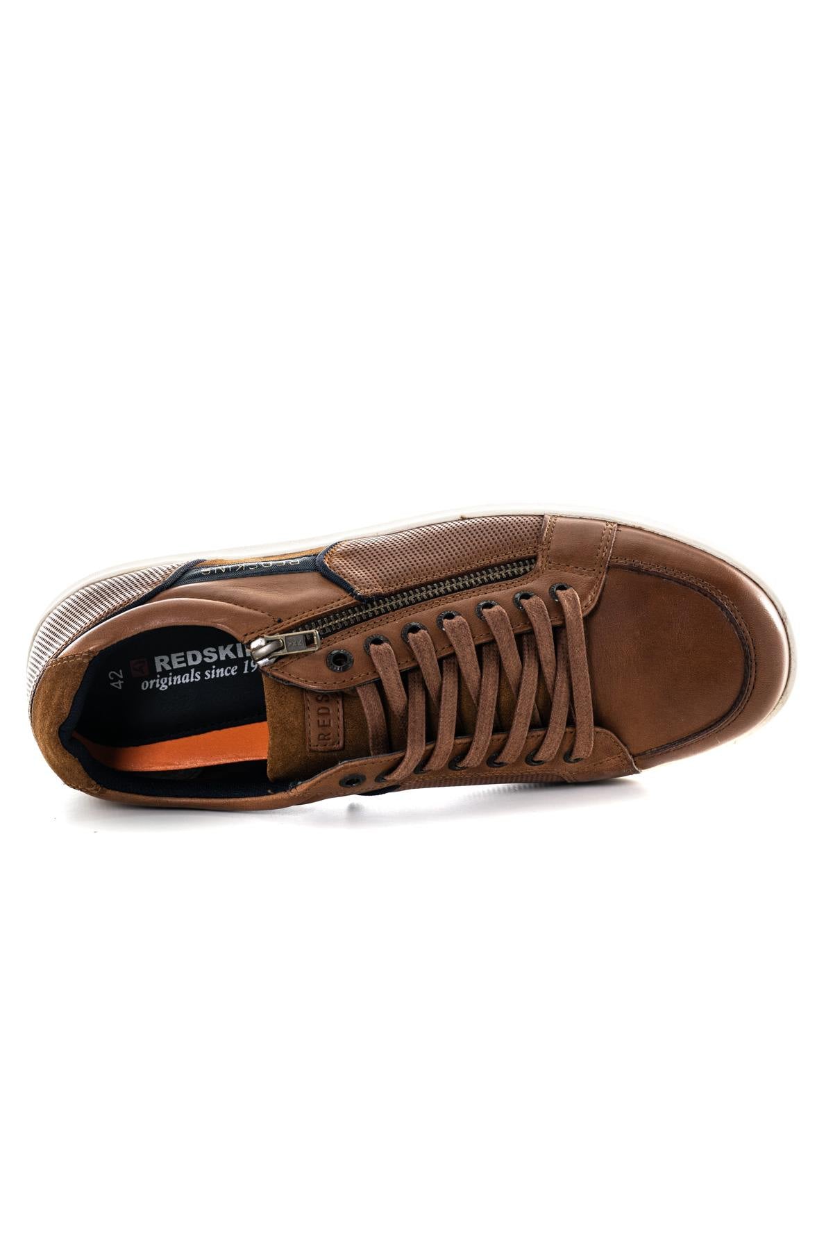 Navy cognac leather sneakers - Image n°3