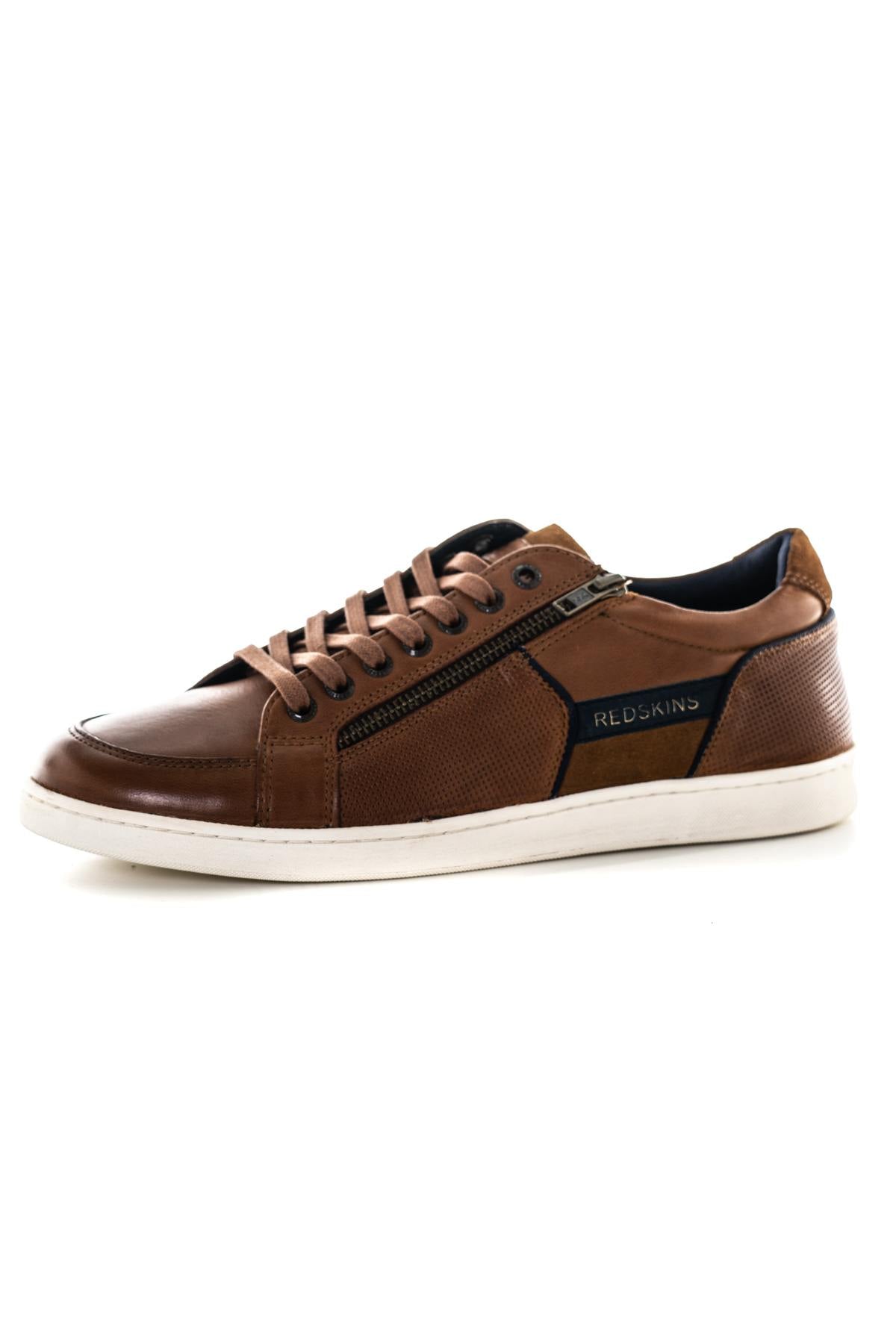 Navy cognac leather sneakers - Image n°7