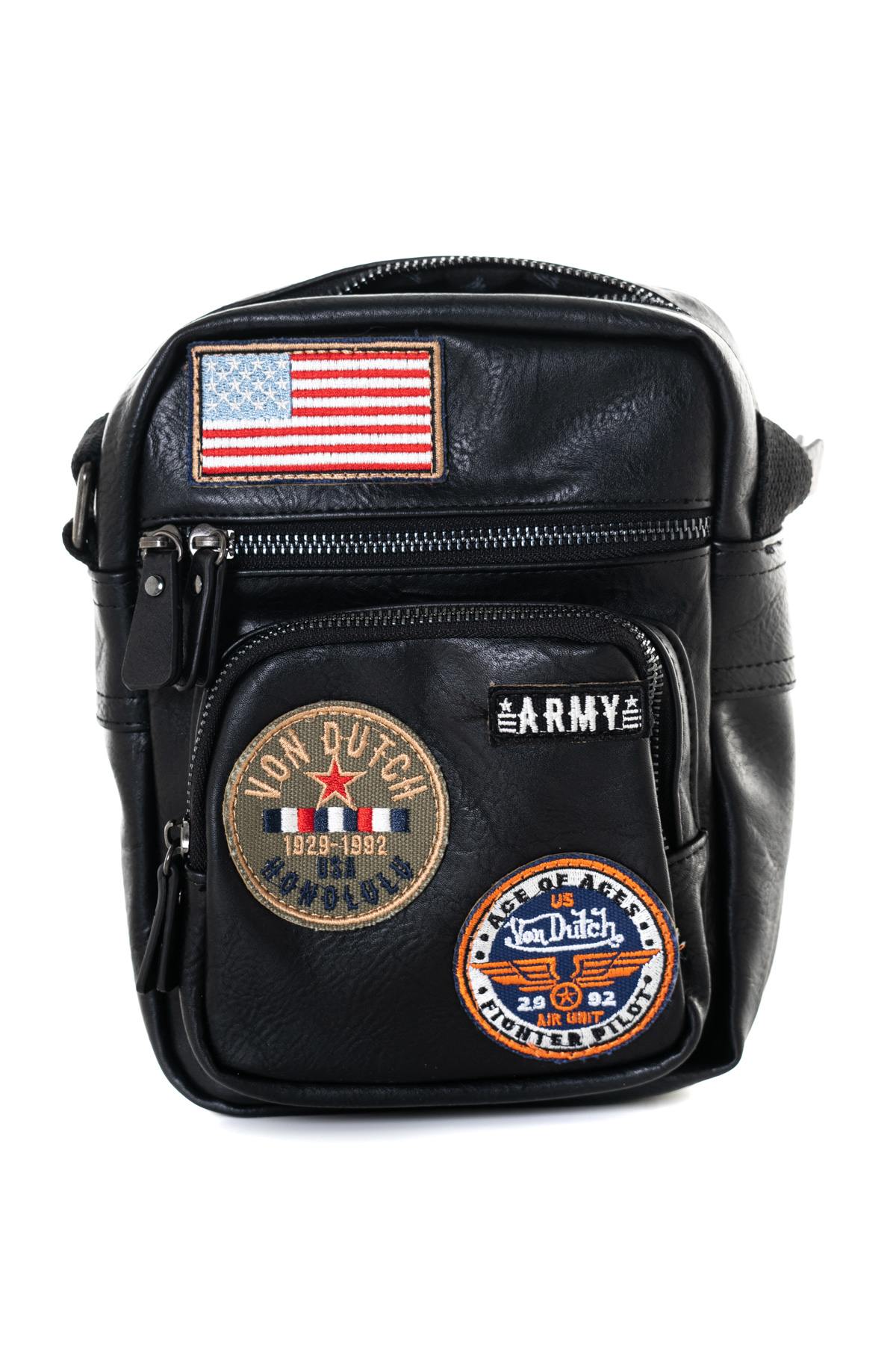 Small imitation leather bag with US patches - Image n°1