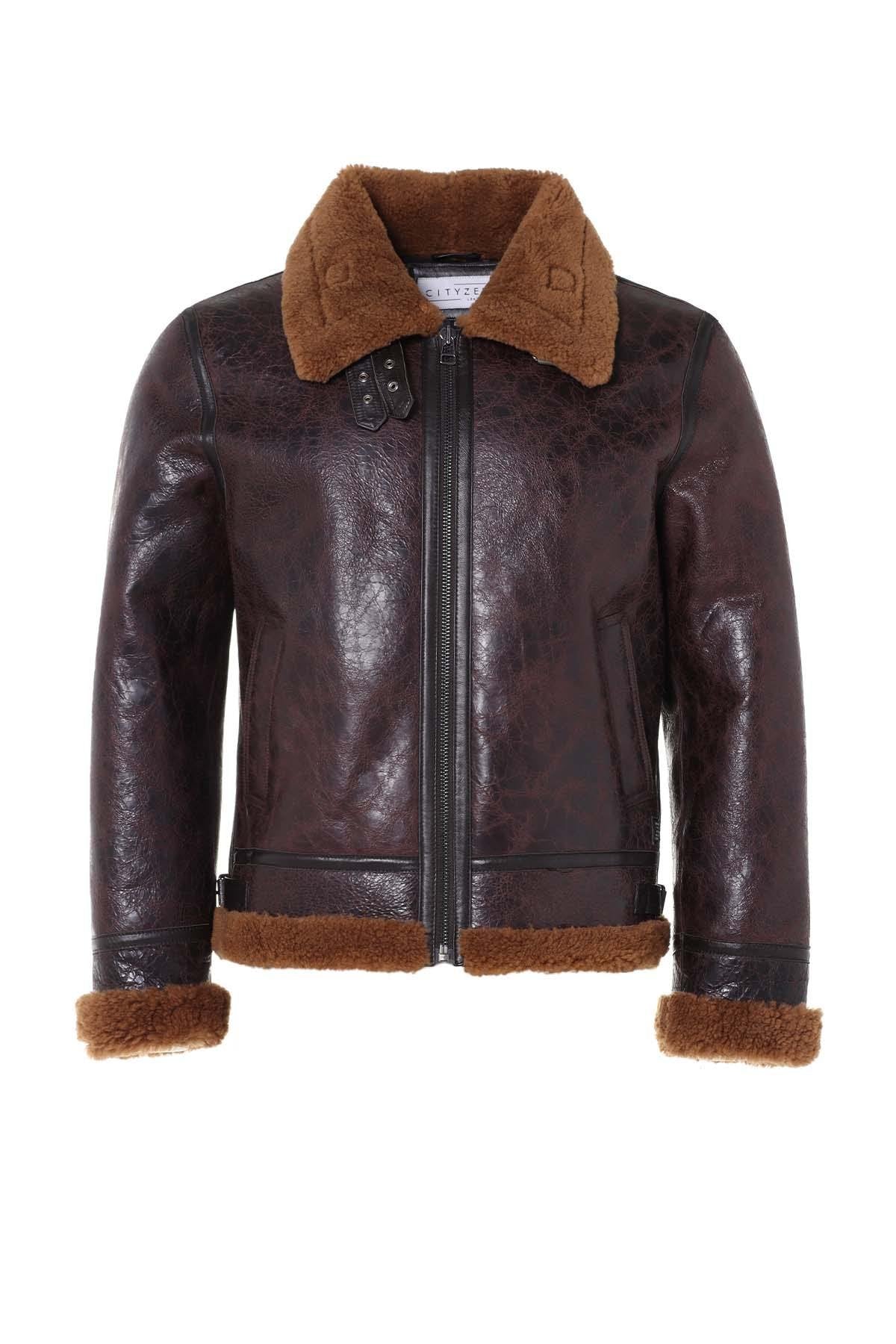 Men's dark brown leather bomber jacket - Image n°7