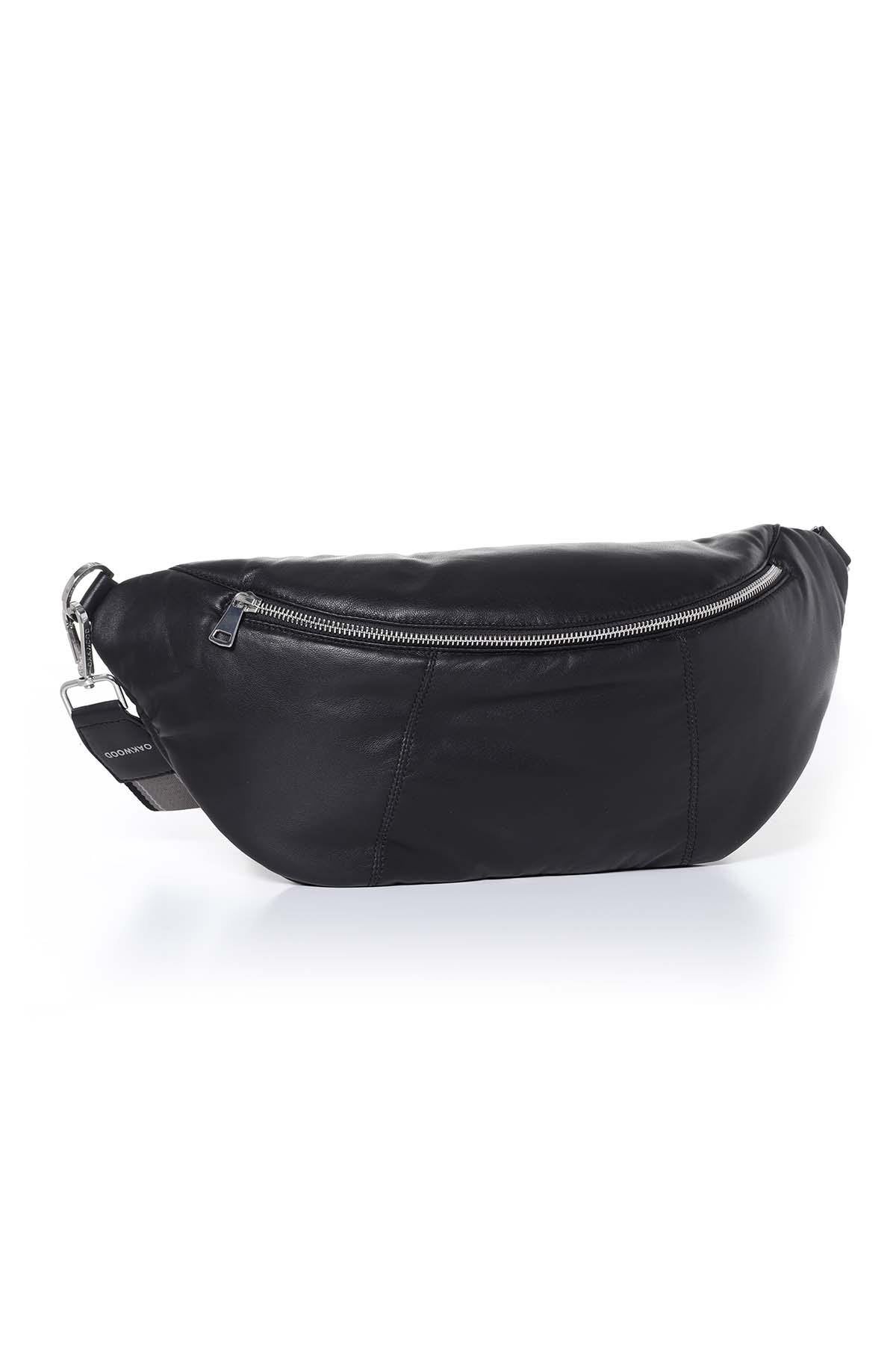 Women's black leather fanny pack - Image n°1