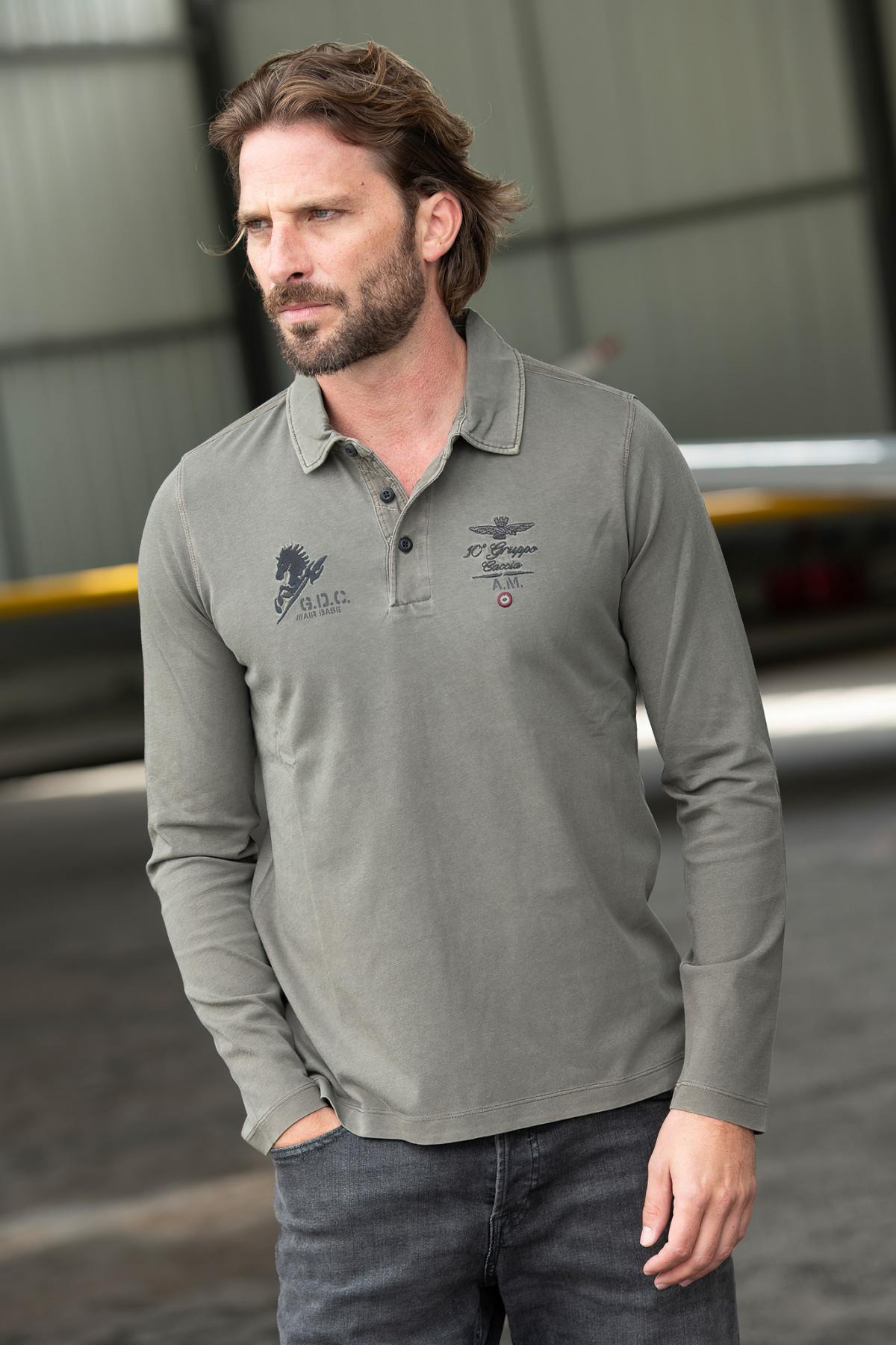 Washed cotton long sleeve polo shirt - Image n°5