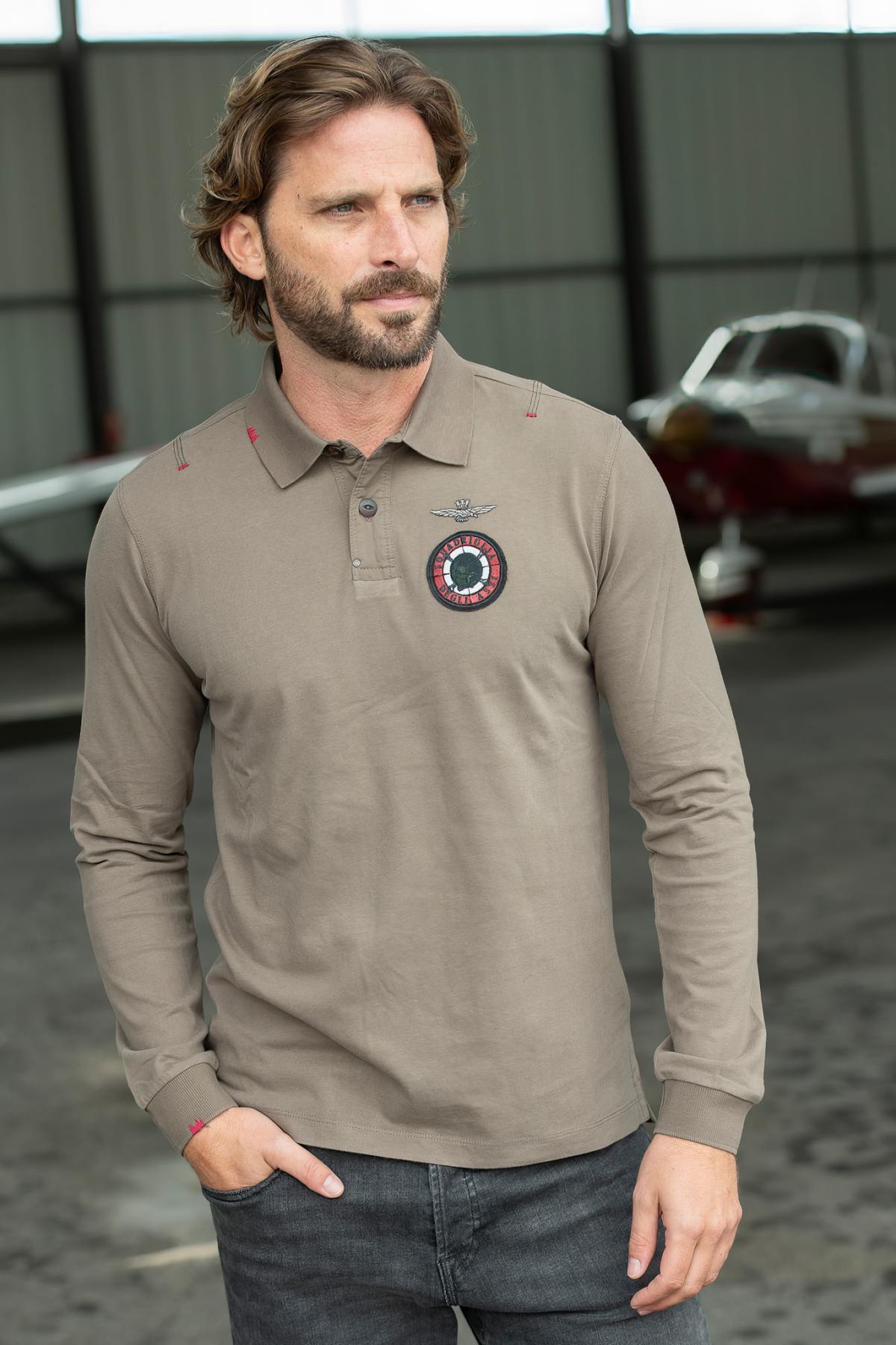 Long sleeve cotton polo shirt with heart badge - Image n°4