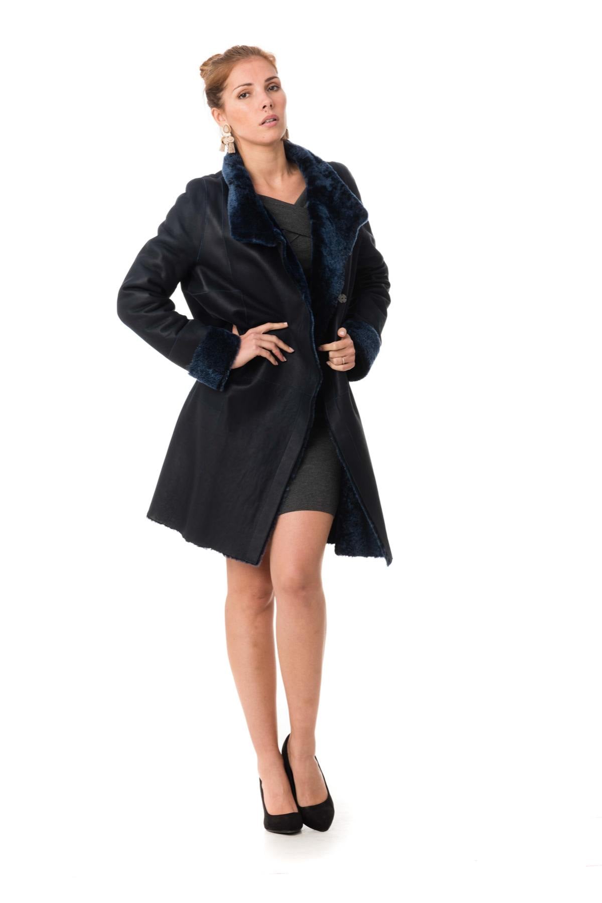 Navy blue shearling coat - Image n°2