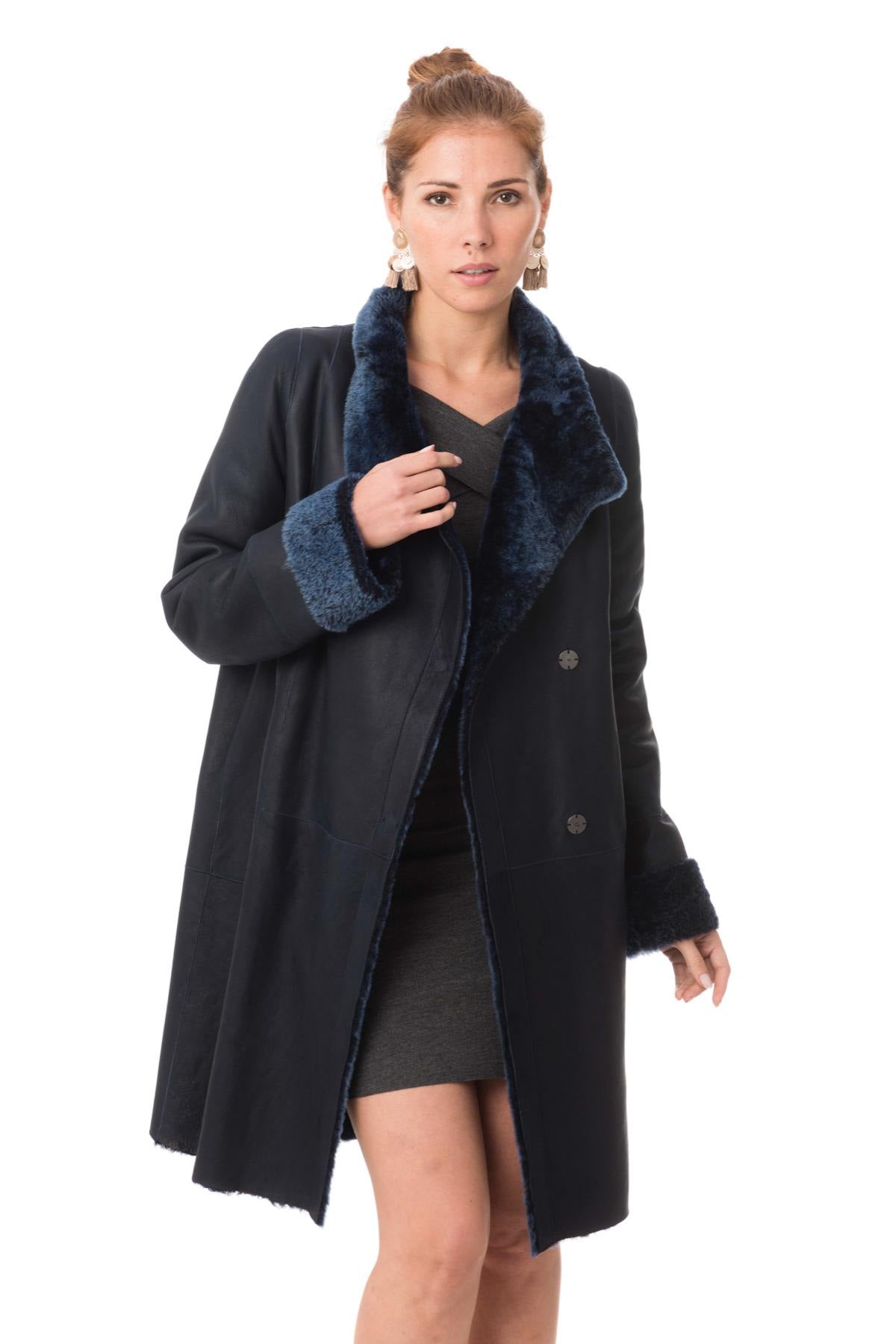 Navy blue shearling coat - Image n°1