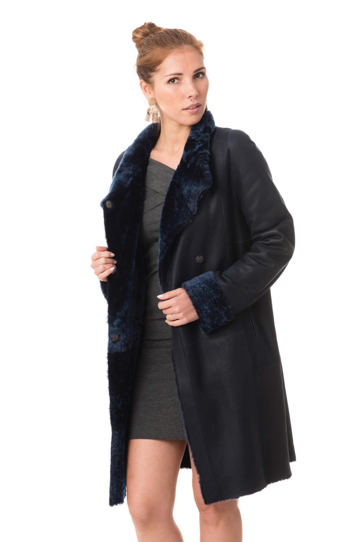 Navy blue shearling coat - Image n°4