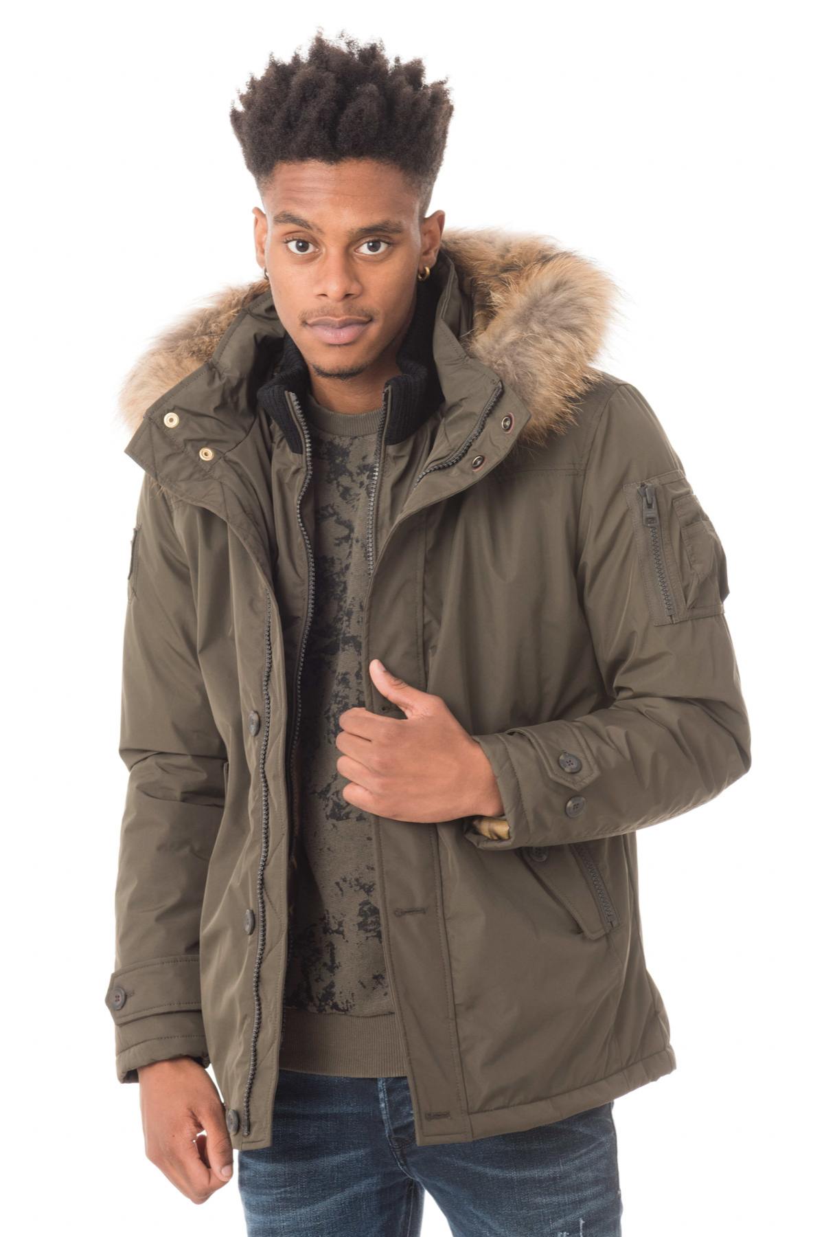 Men's khaki polyester jacket - Image n°1