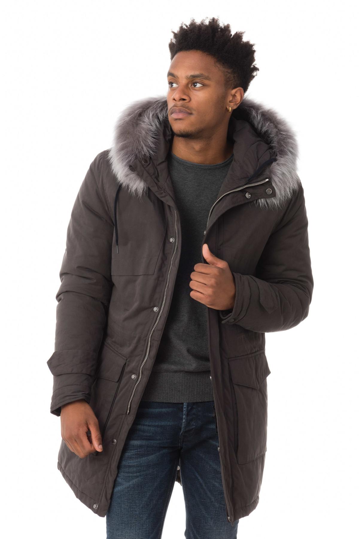 Men's gray parka with raccoon fur - Image n°3