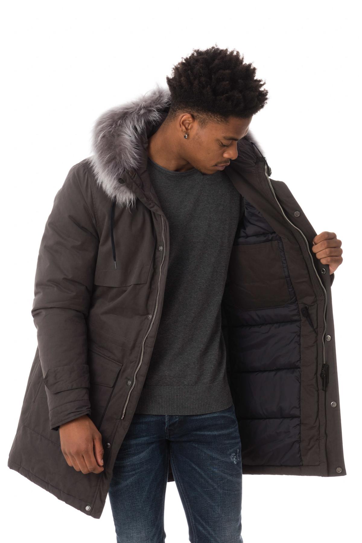 Men's gray parka with raccoon fur - Image n°4