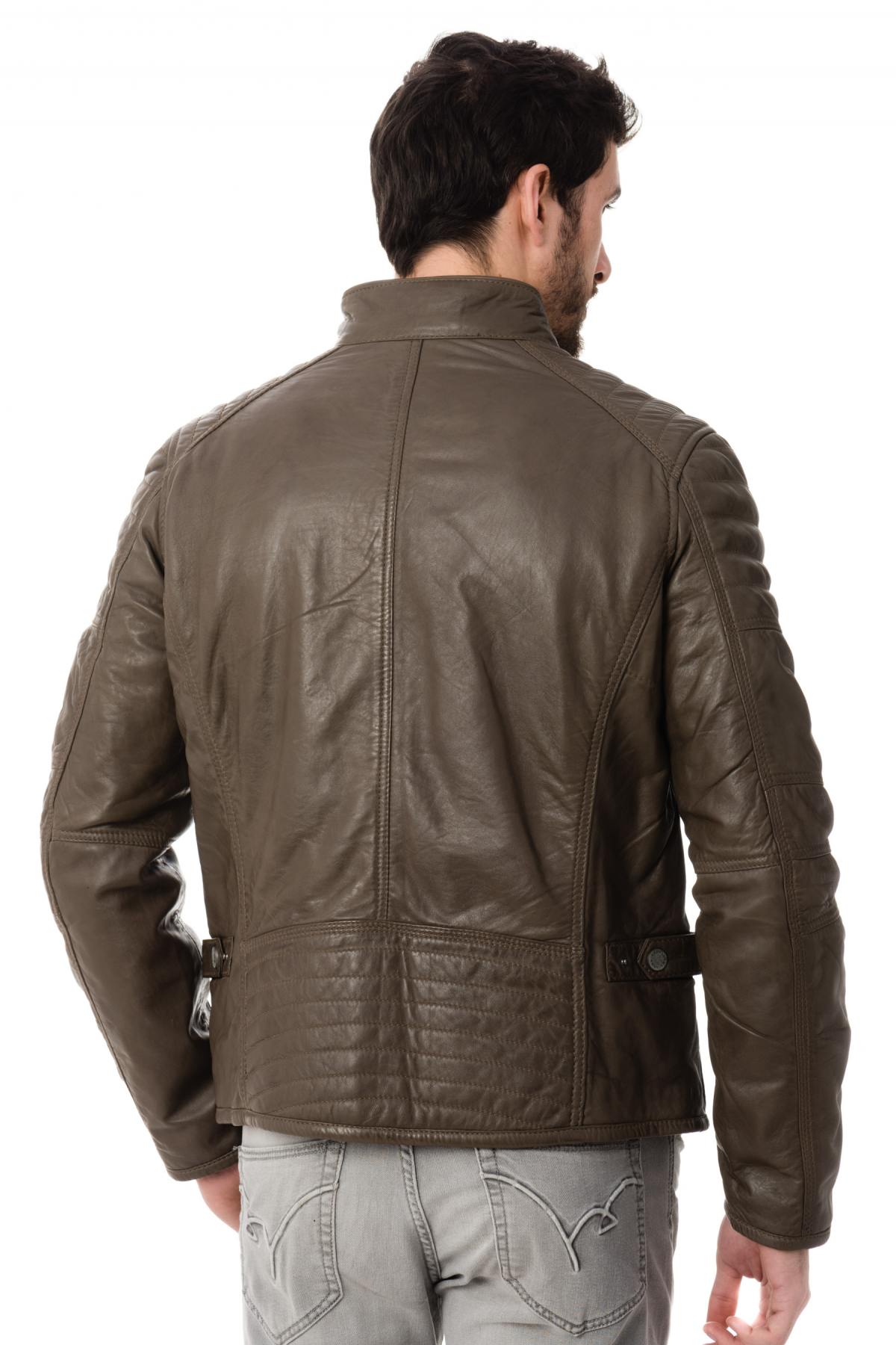 Men's Arma Khaki leather jacket with officer collar - Image n°5