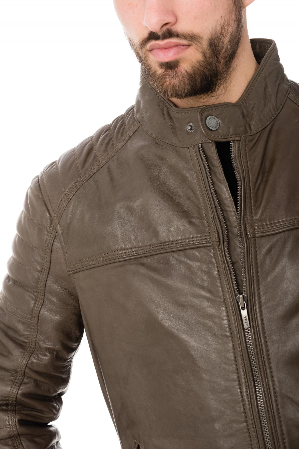 Men's Arma Khaki leather jacket with officer collar - Image n°6