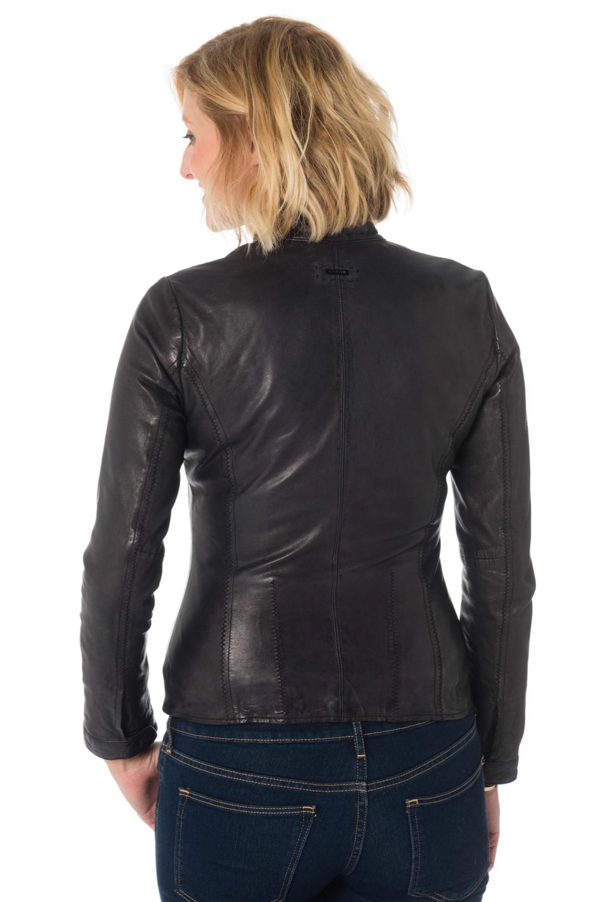 Women's skinny black sheepskin leather jacket - Image n°4