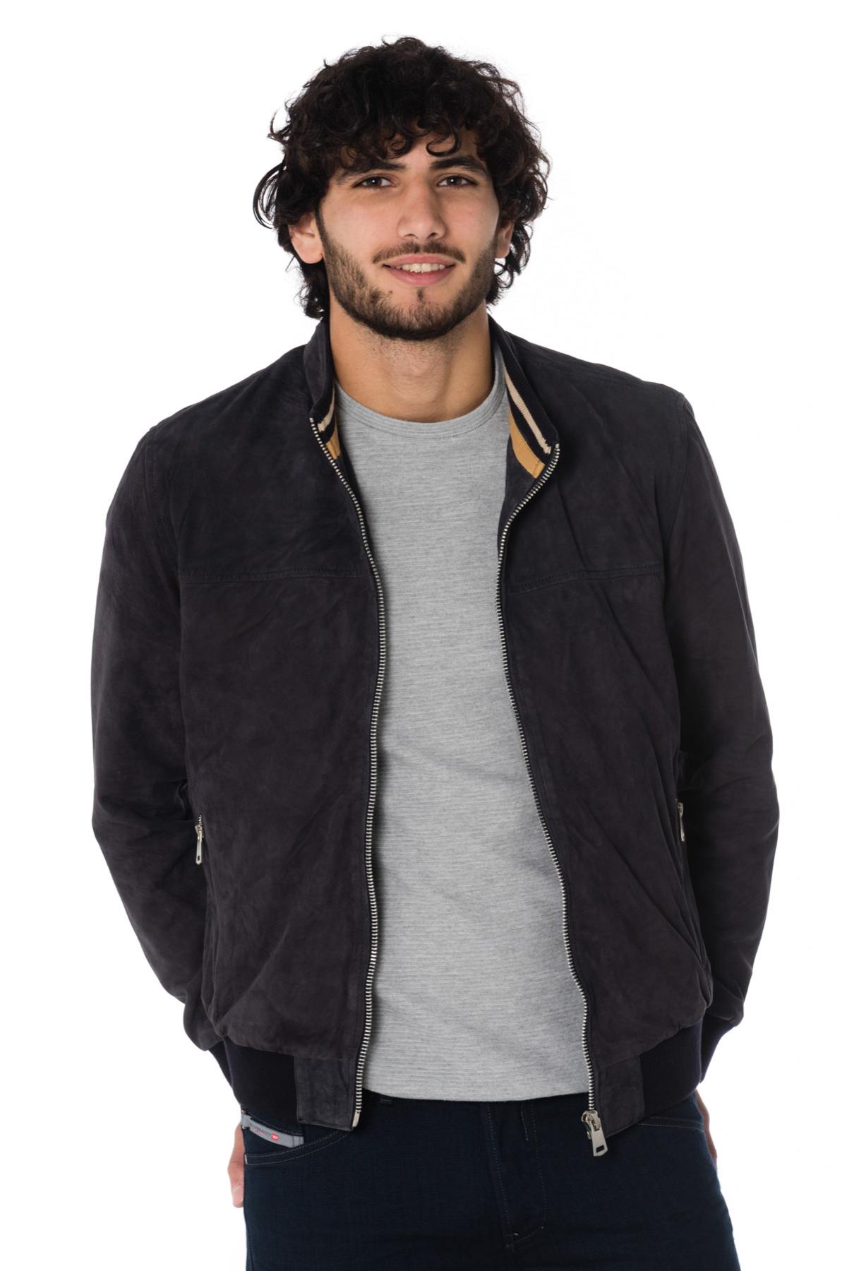 Navy blue goatskin leather jacket - Image n°3