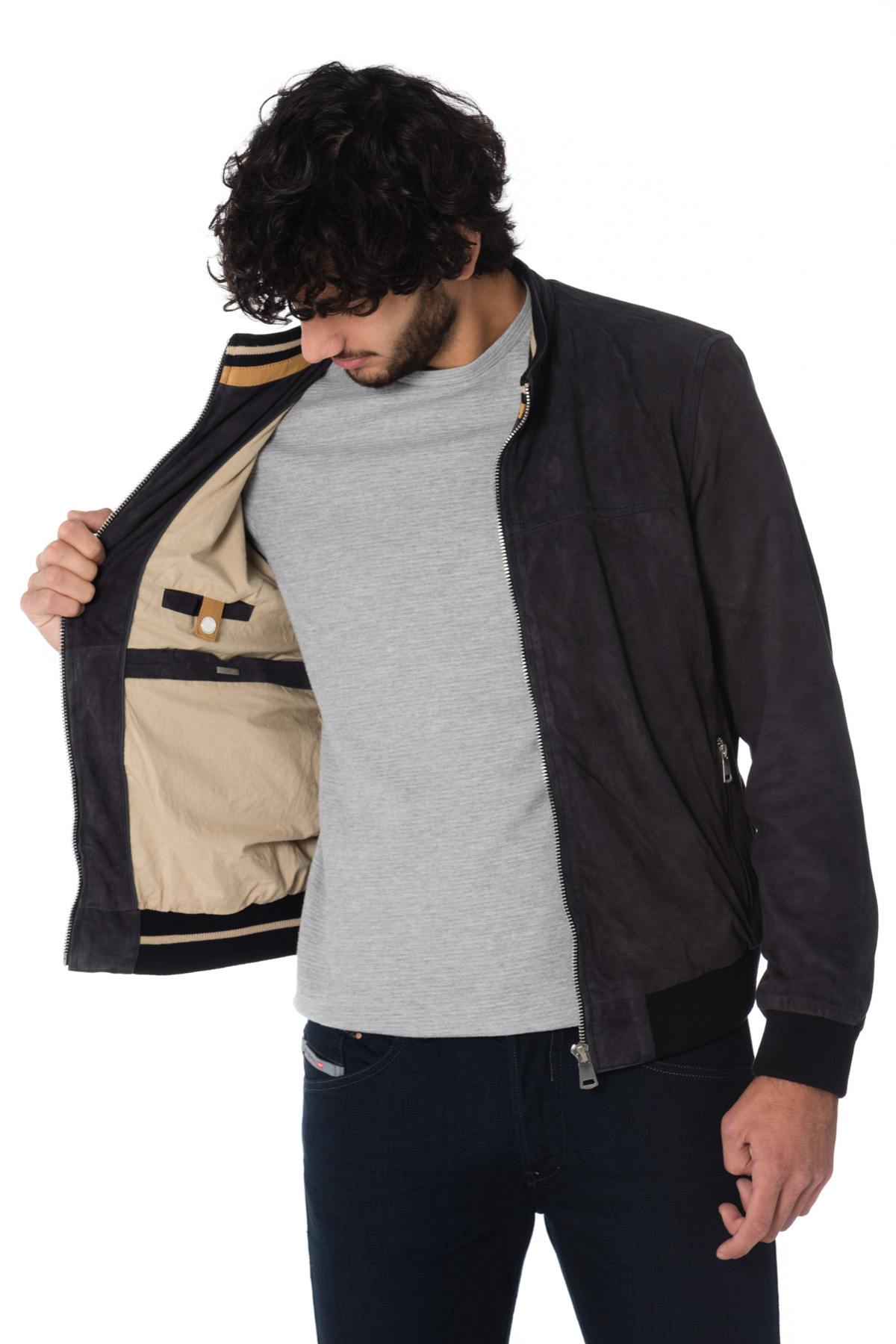 Navy blue goatskin leather jacket - Image n°8