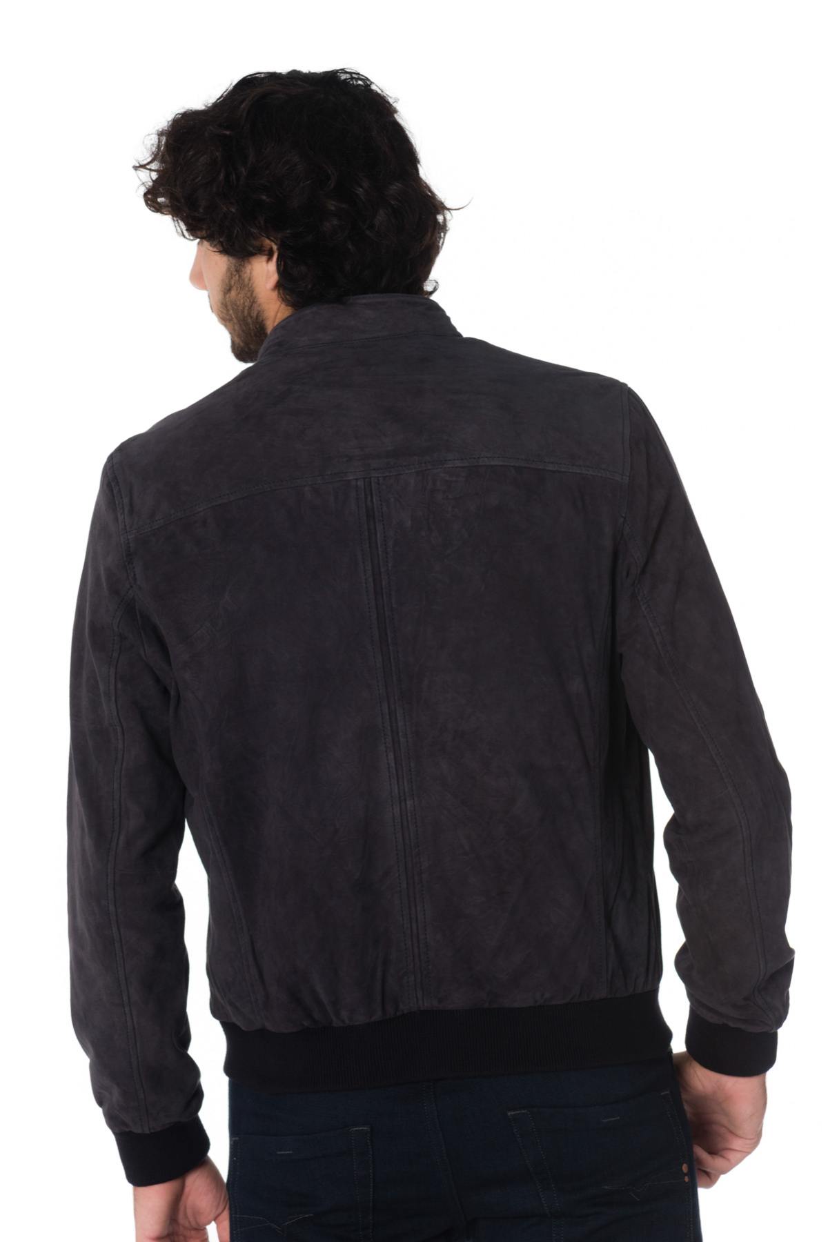 Navy blue goatskin leather jacket - Image n°4