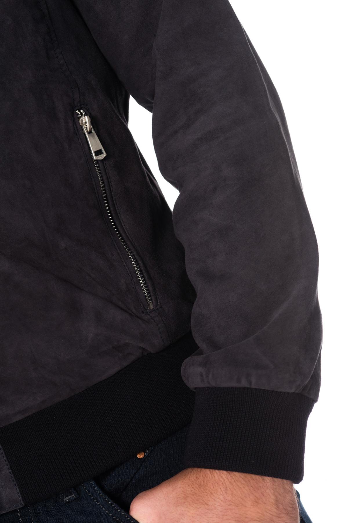 Navy blue goatskin leather jacket - Image n°6