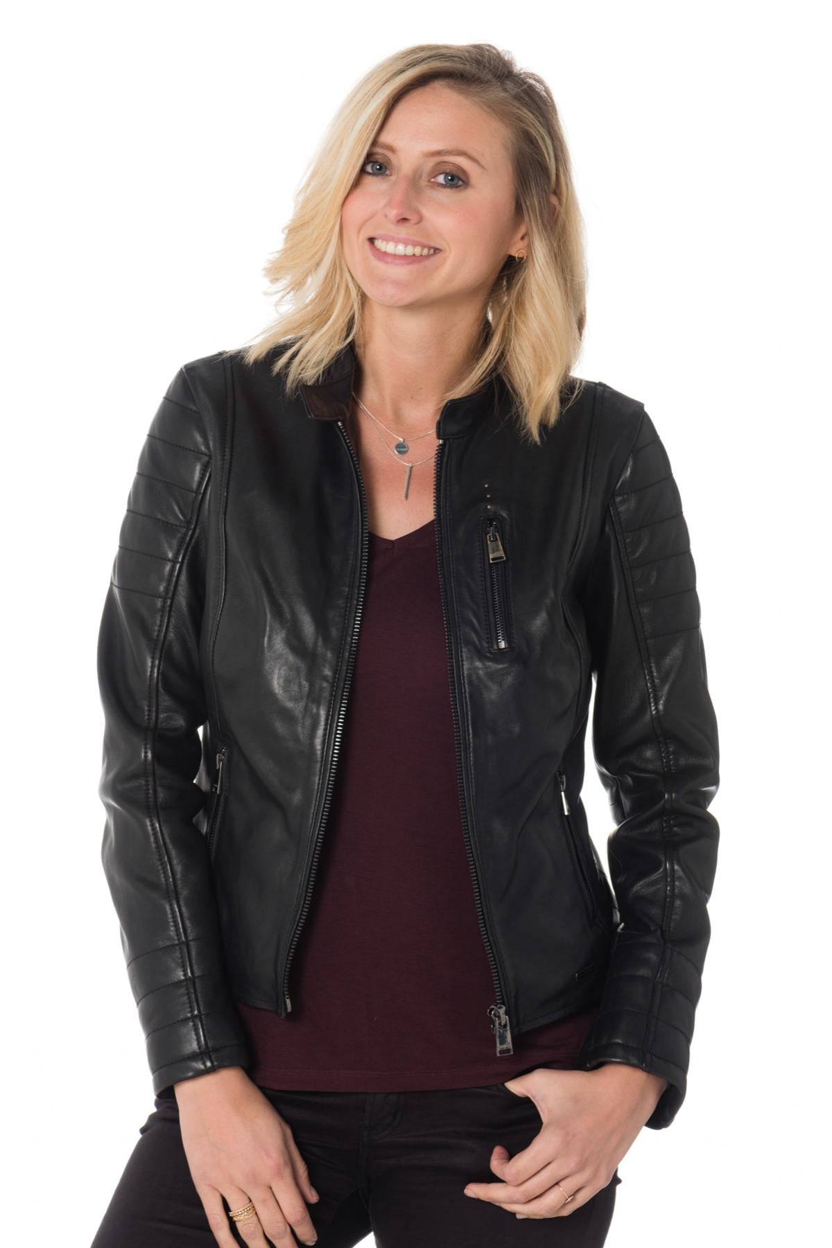 Women's quilted effect biker jacket - Image n°3