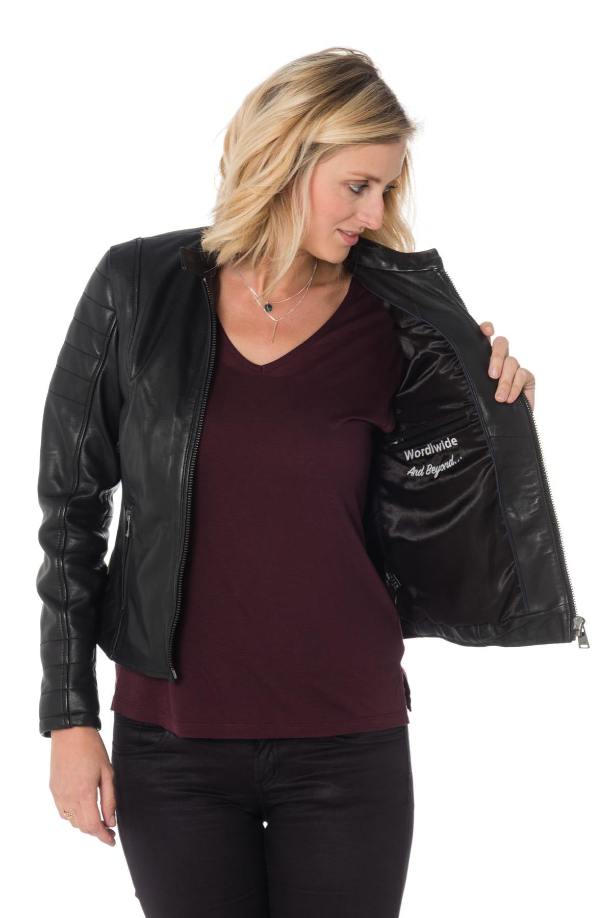 Women's quilted effect biker jacket - Image n°5