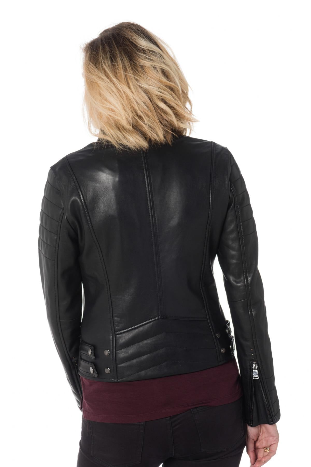 Women's quilted effect biker jacket - Image n°6