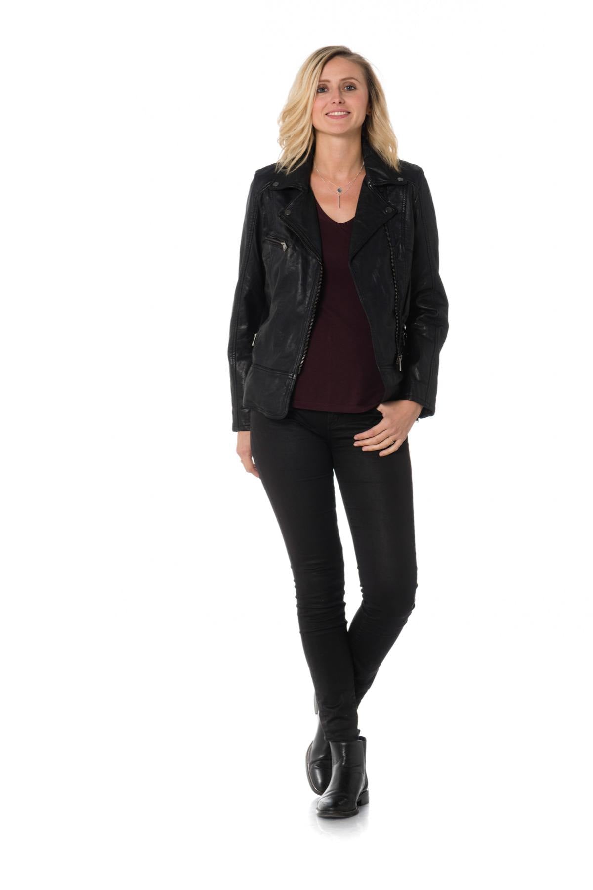 Cityzen women's long black Biker Jacket - Image n°3