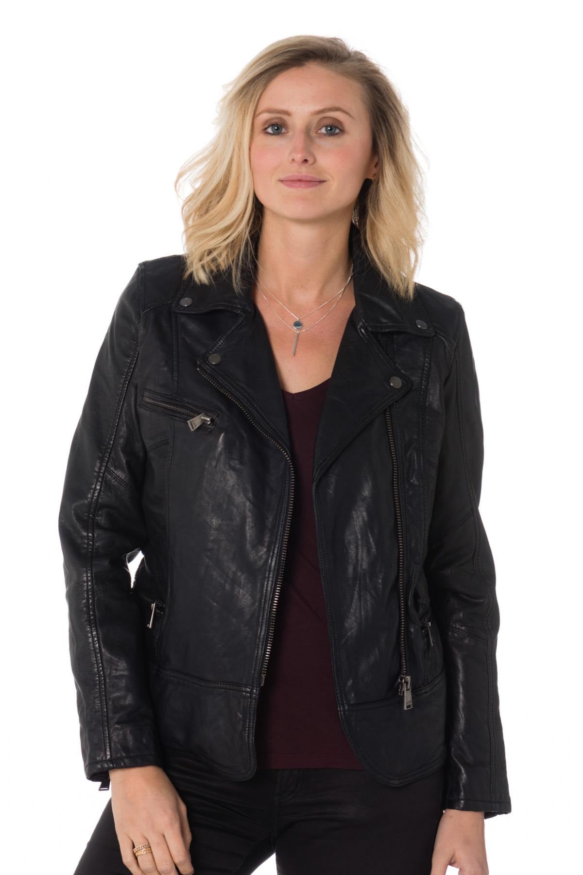 Cityzen women's long black Biker Jacket - Image n°1