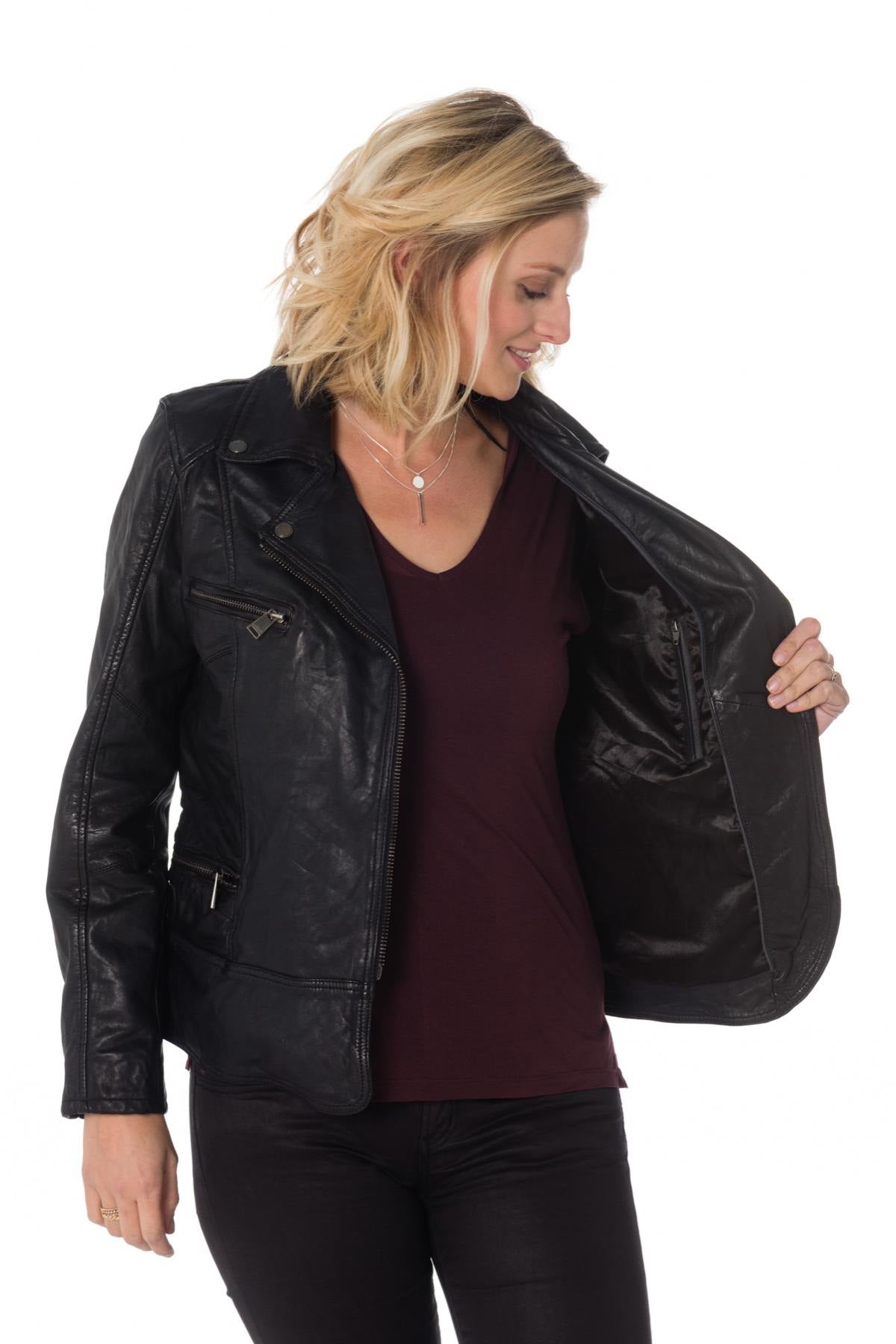 Cityzen women's long black Biker Jacket - Image n°4